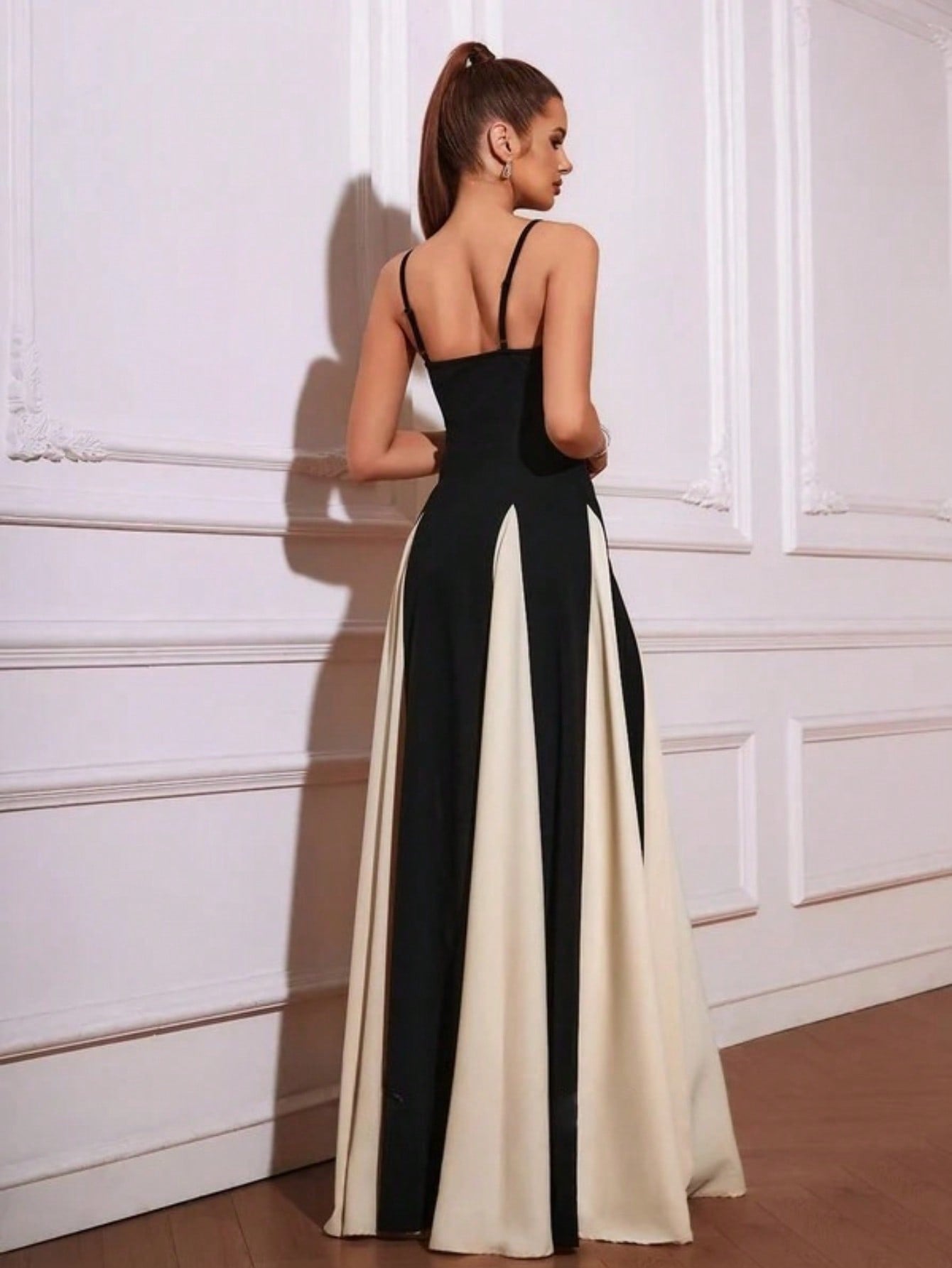 A-Line Sweetheart Floor-Length Charmeuse Stretch Crepe Prom Dresses With Black And White