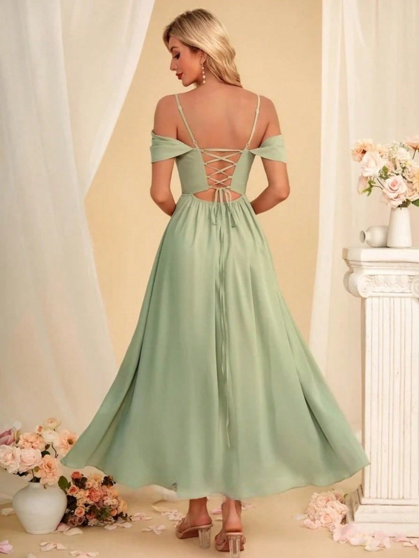 A-Line V-Neck Ankle-Length Charmeuse Bridesmaid Dress With Pleated