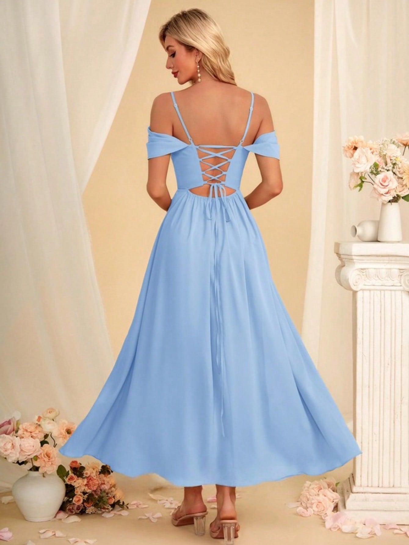 A-Line V-Neck Ankle-Length Charmeuse Bridesmaid Dress With Pleated