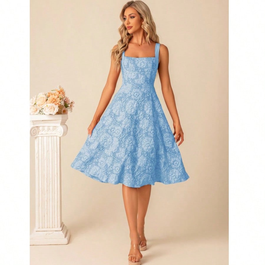 A-Line Square Knee-Length Jacquard Bridesmaid Dress With Bow