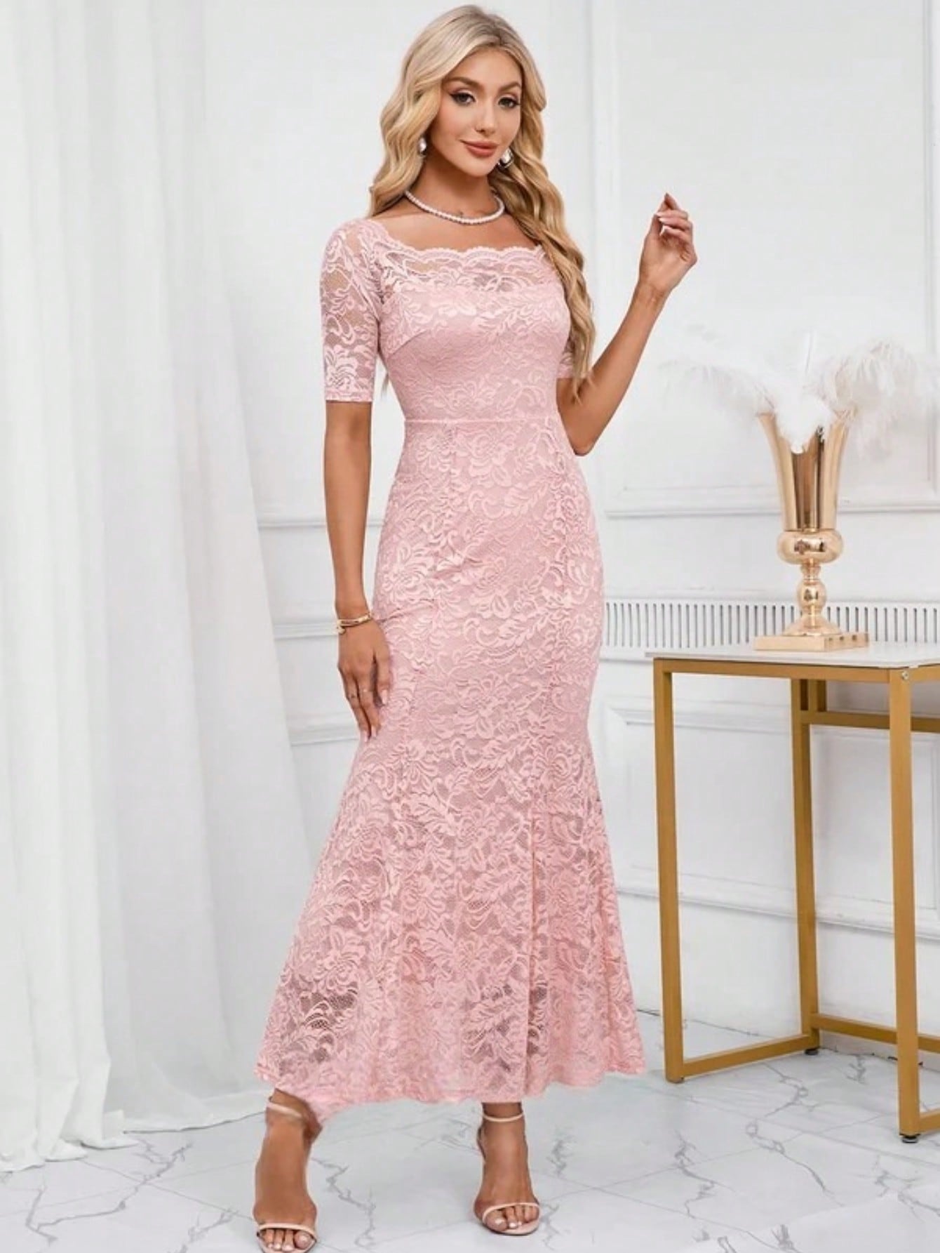 Off The Shoulder Trumpet/Mermaid Lace Maxi Dress