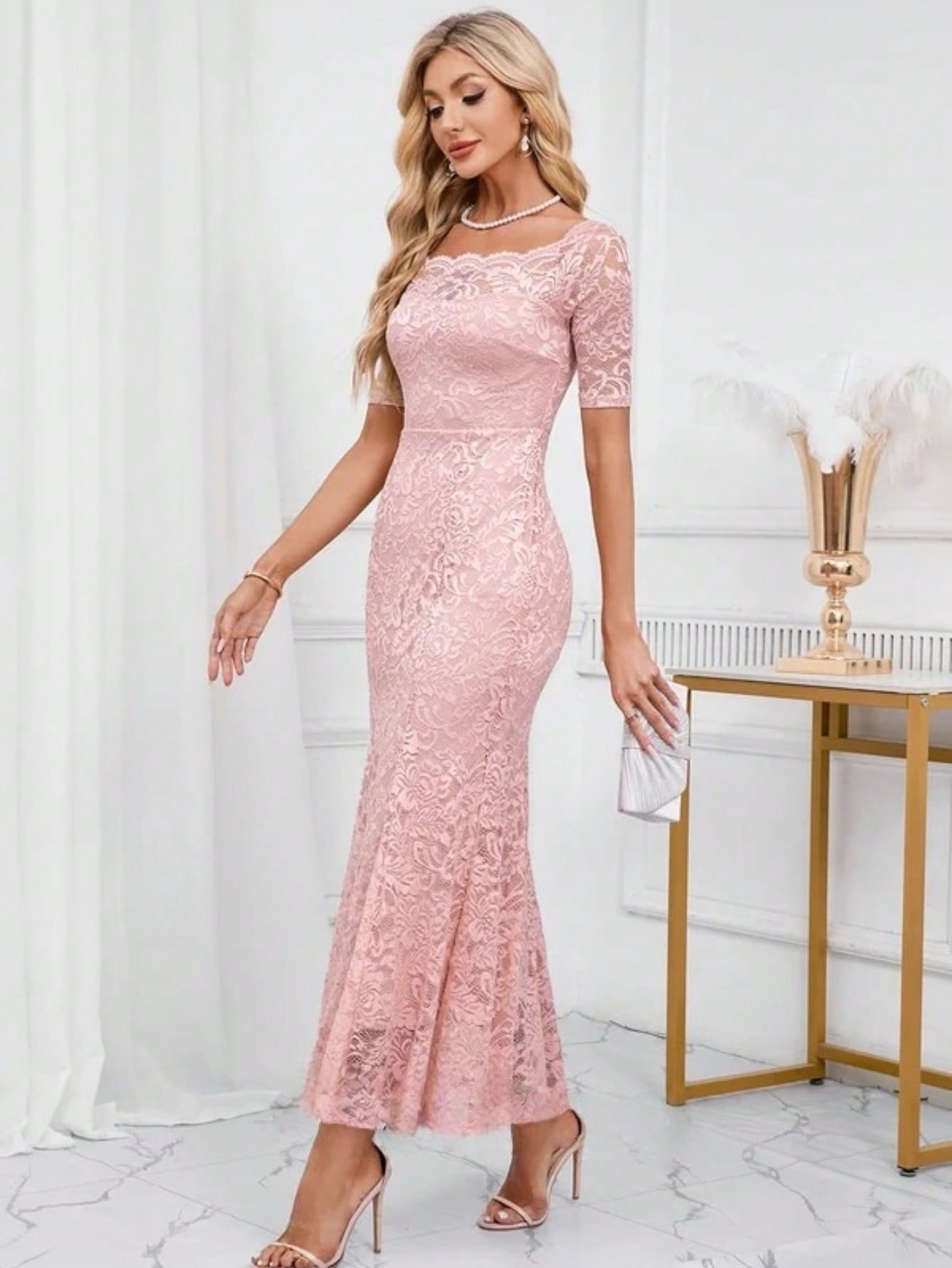 Off The Shoulder Trumpet/Mermaid Lace Maxi Dress