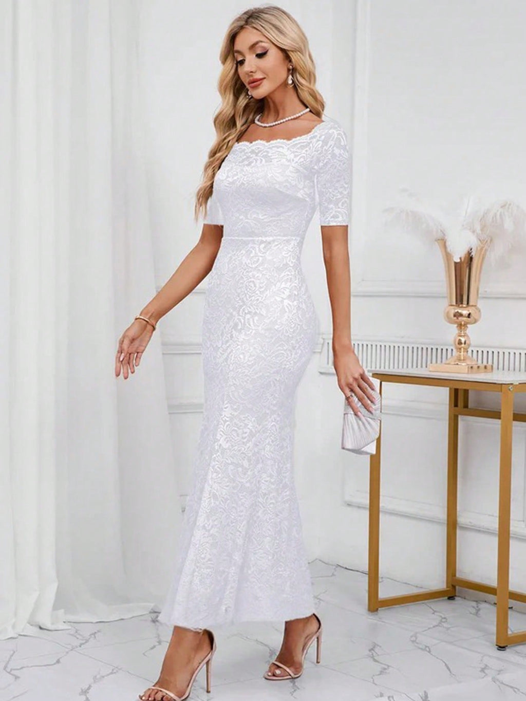 Off The Shoulder Trumpet/Mermaid Lace Maxi Dress