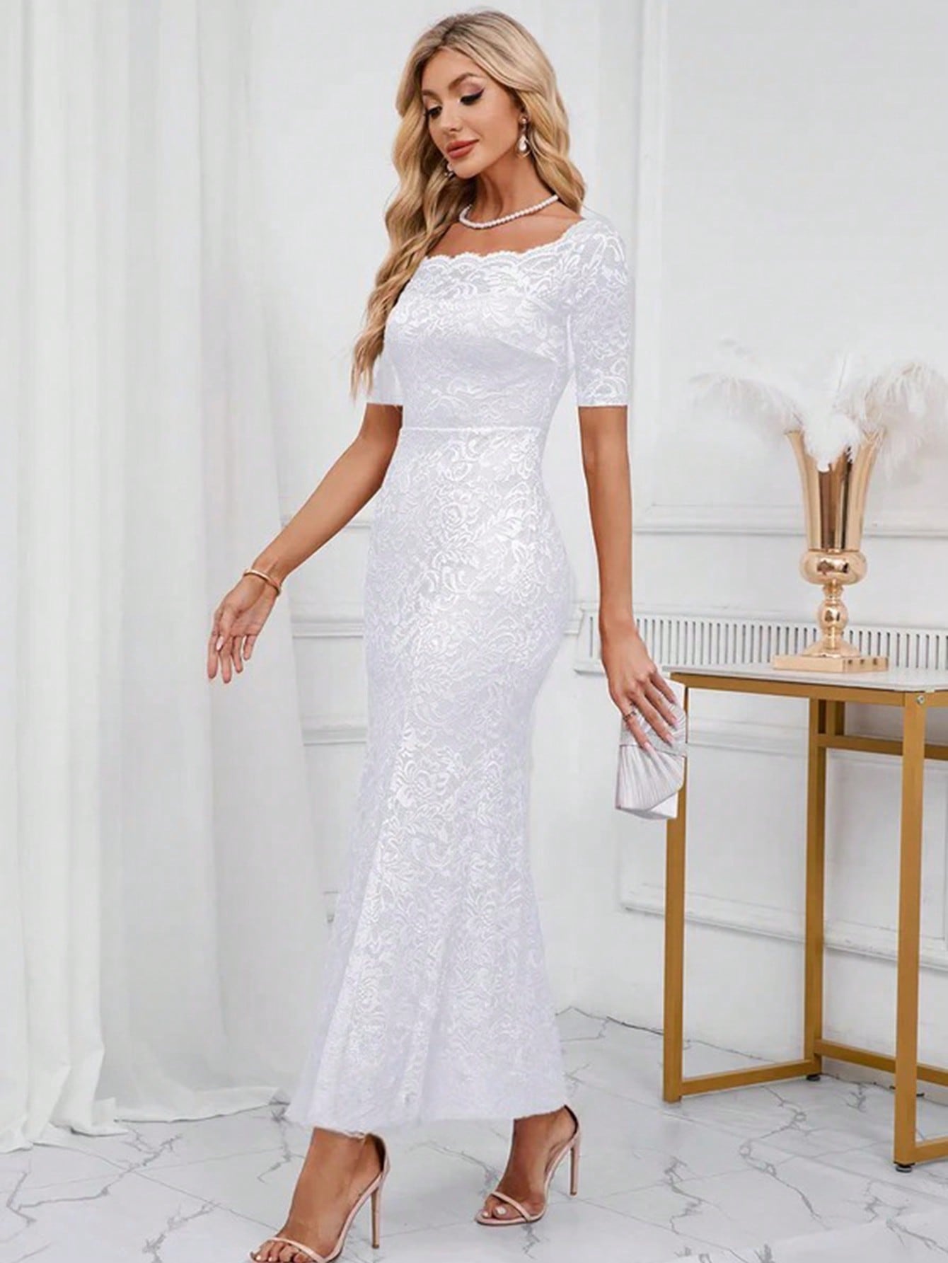 Off The Shoulder Trumpet/Mermaid Lace Maxi Dress