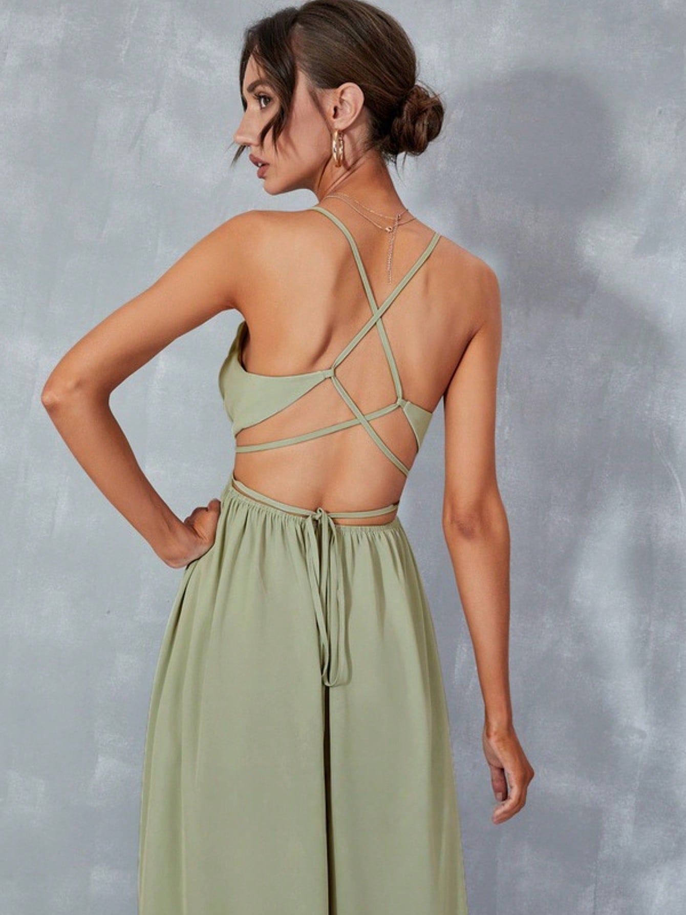 Pleated Cowl A-Line Chiffon Maxi Dress