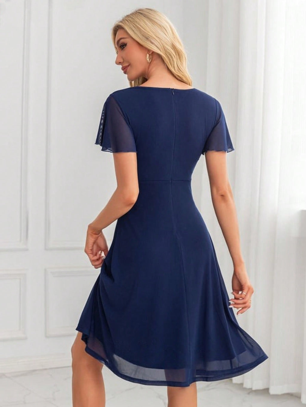 V-Neck A-Line Spandex Midi Dress
