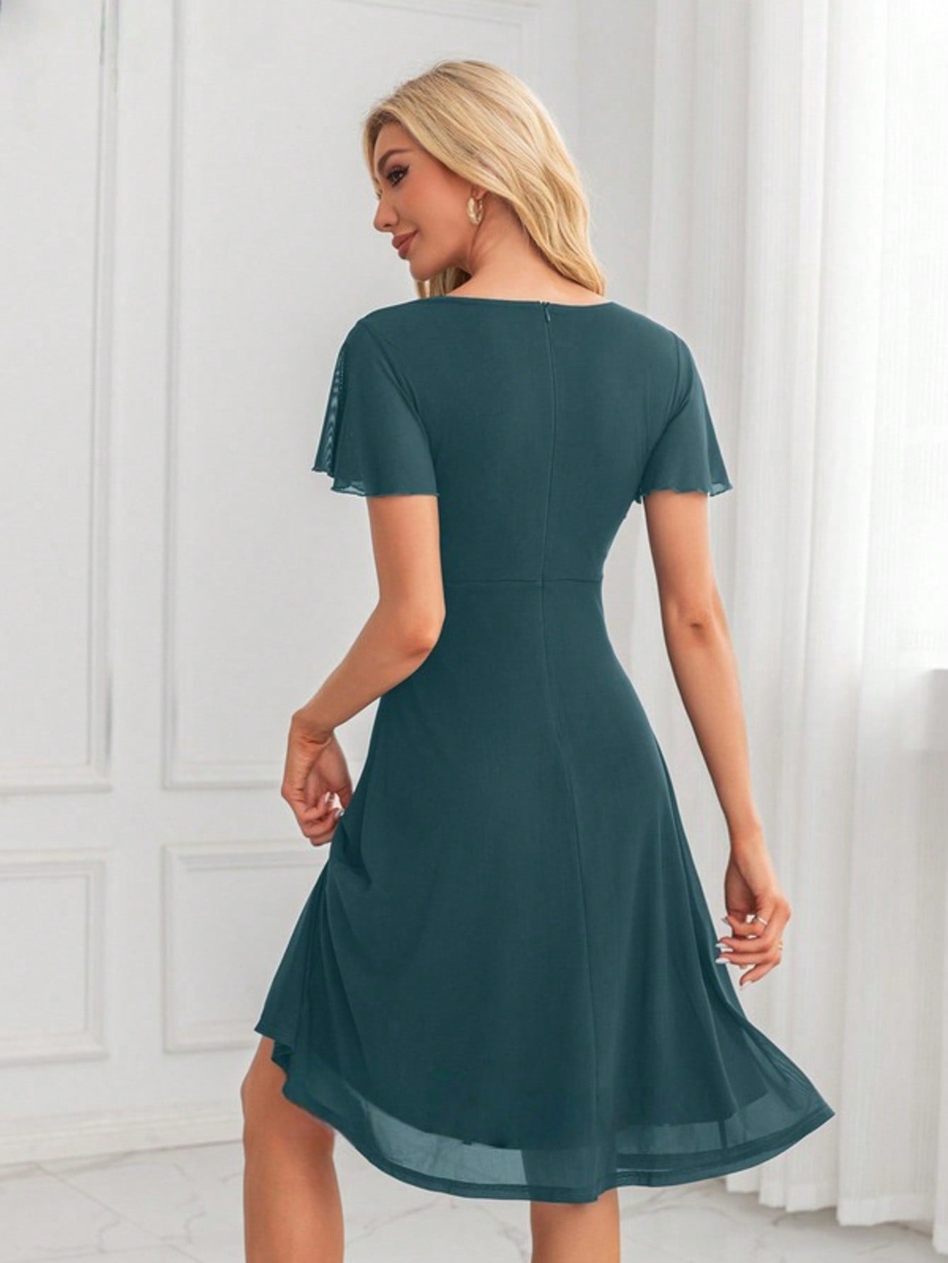 V-Neck A-Line Spandex Midi Dress