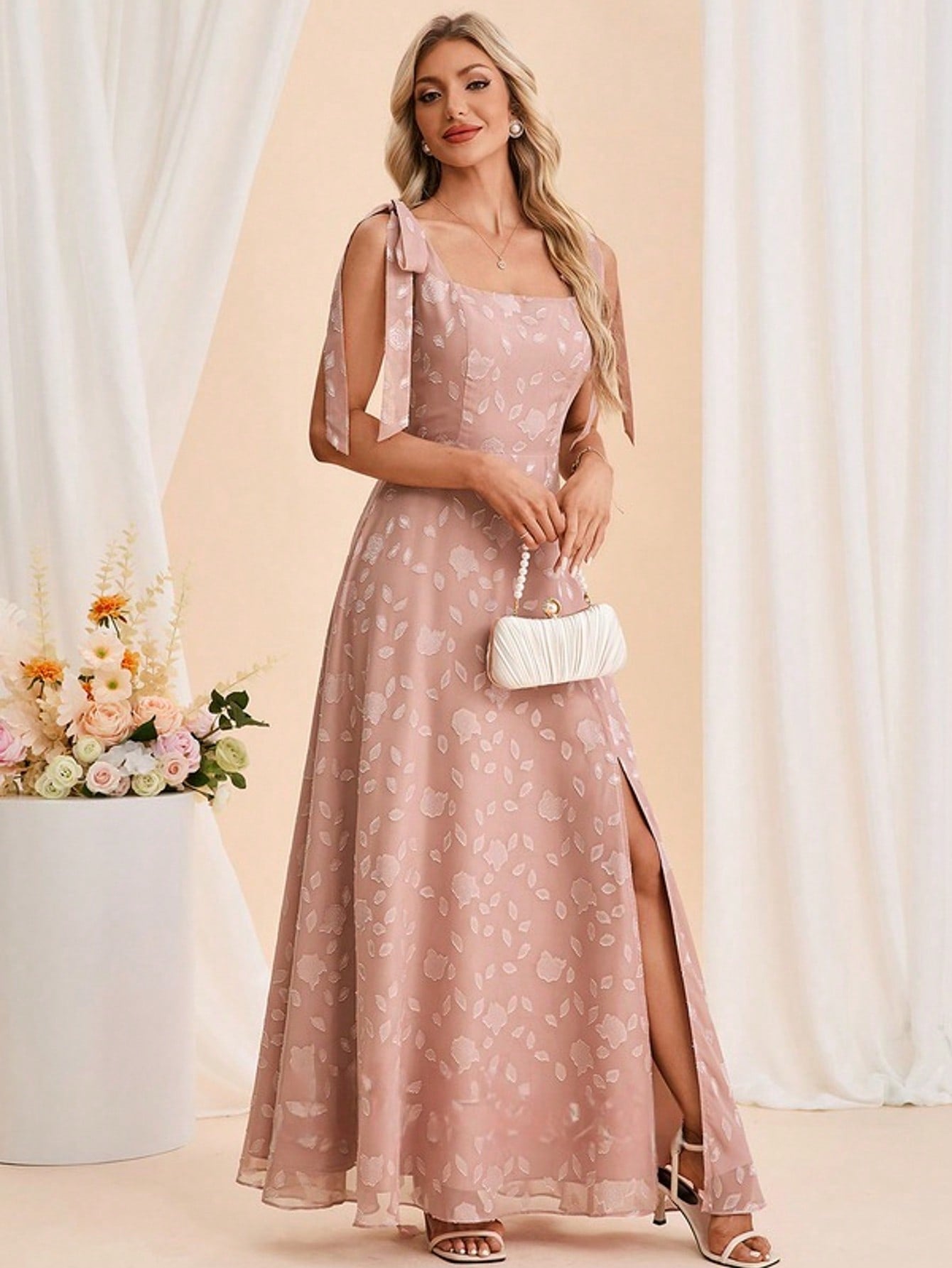A-Line Square Floor-Length Chiffon Bridesmaid Dress With Bow