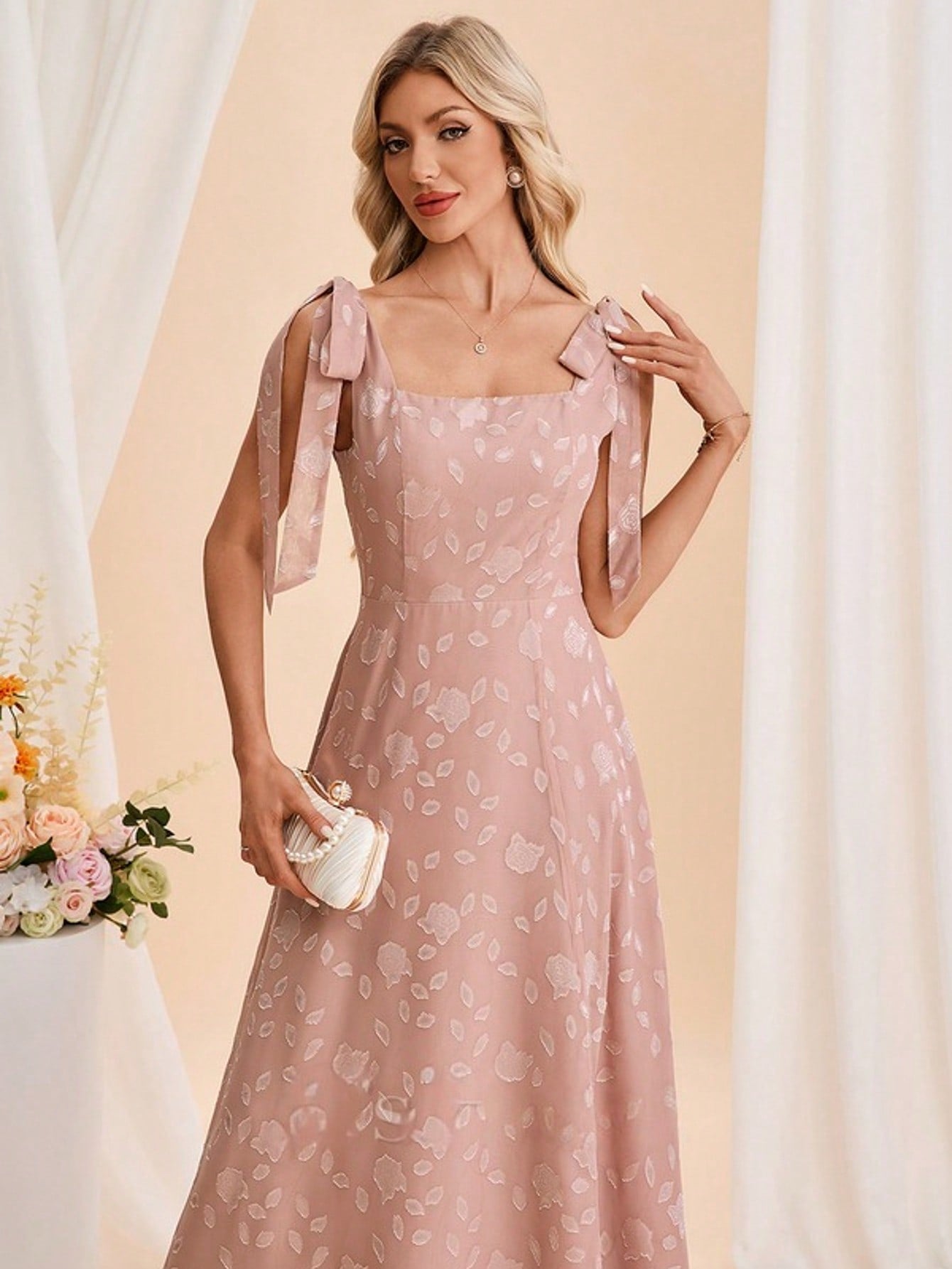 A-Line Square Floor-Length Chiffon Bridesmaid Dress With Bow