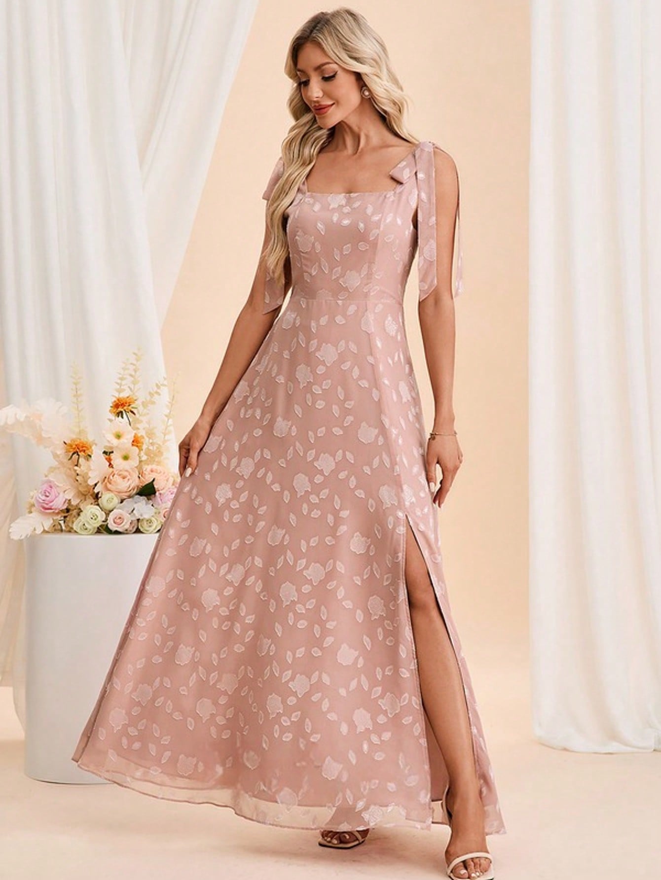 A-Line Square Floor-Length Chiffon Bridesmaid Dress With Bow
