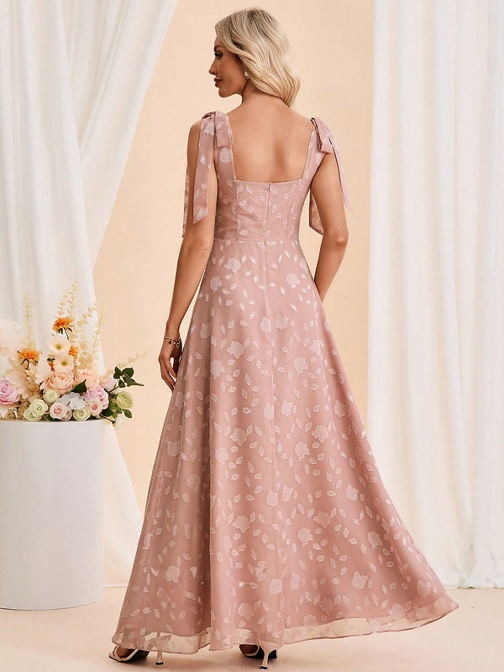 A-Line Square Floor-Length Chiffon Bridesmaid Dress With Bow