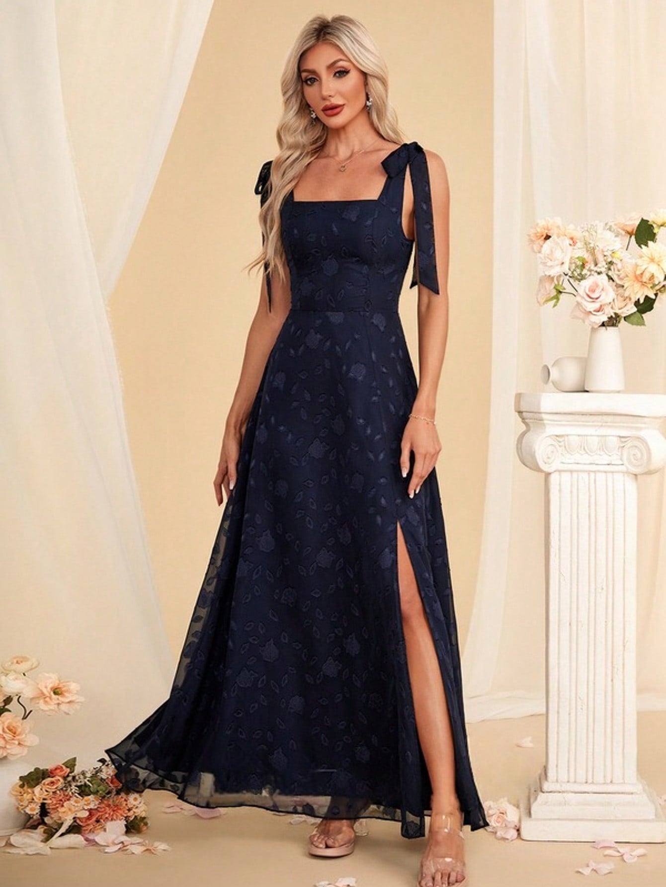 A-Line Square Floor-Length Chiffon Bridesmaid Dress With Bow
