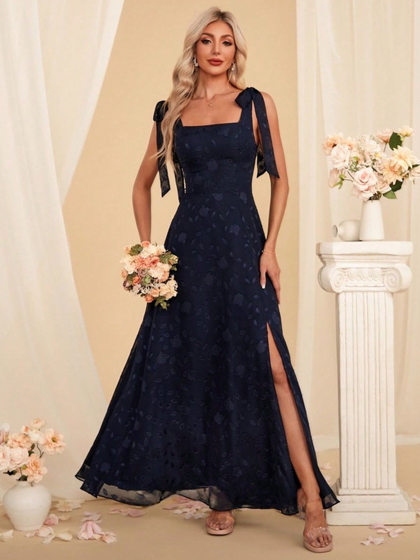 A-Line Square Floor-Length Chiffon Bridesmaid Dress With Bow