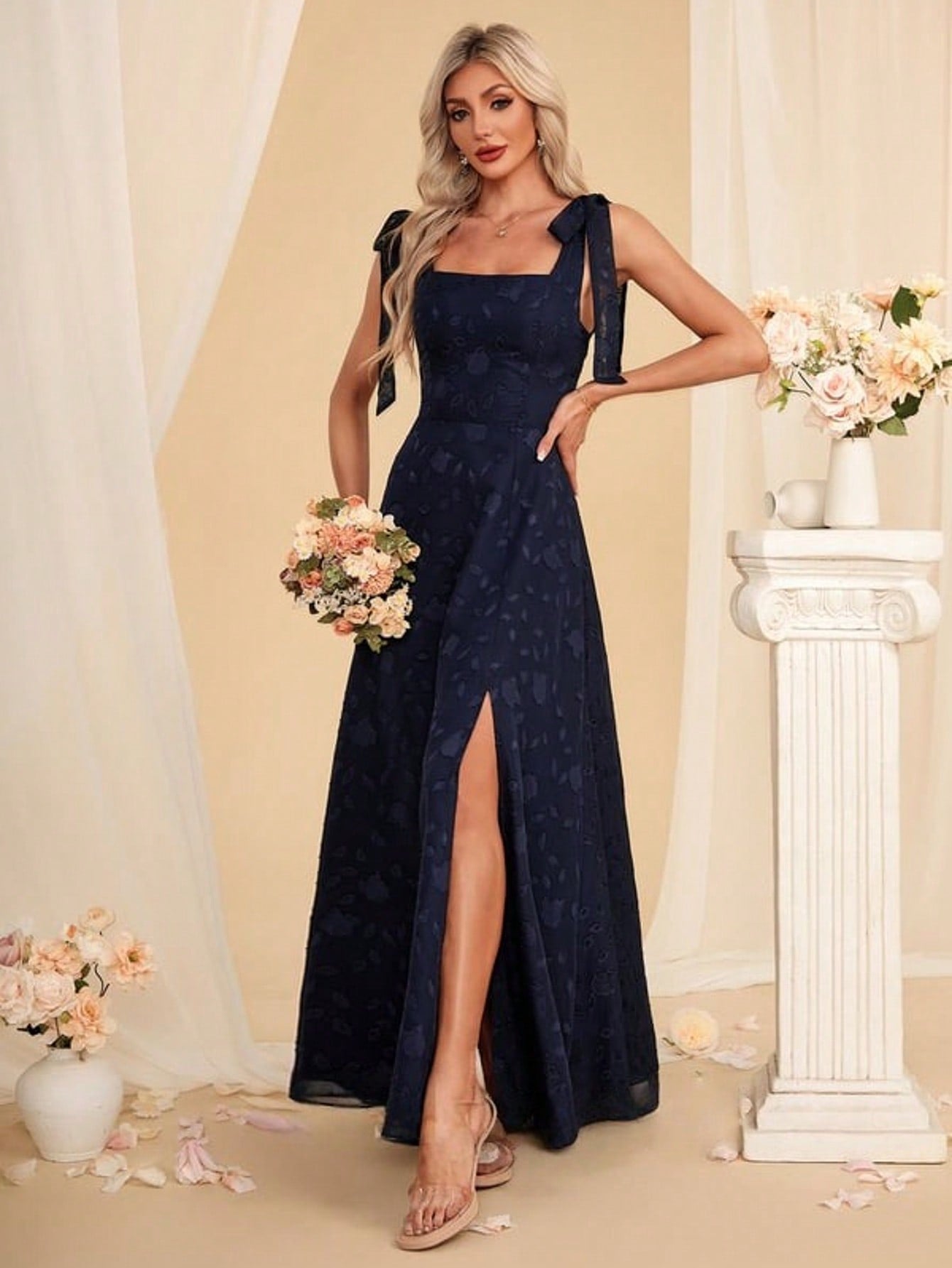 A-Line Square Floor-Length Chiffon Bridesmaid Dress With Bow