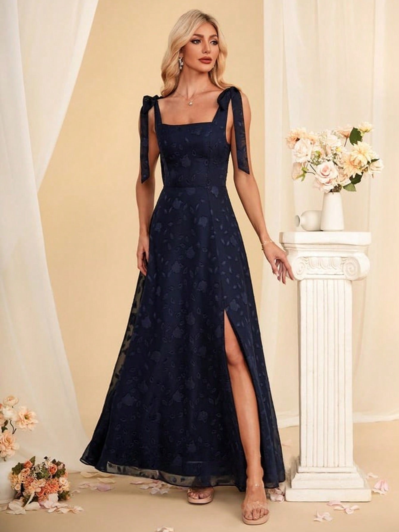 A-Line Square Floor-Length Chiffon Bridesmaid Dress With Bow