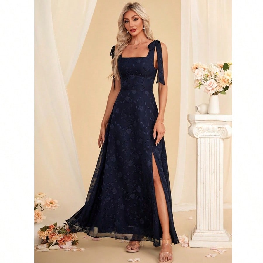 A-Line Square Floor-Length Chiffon Bridesmaid Dress With Bow