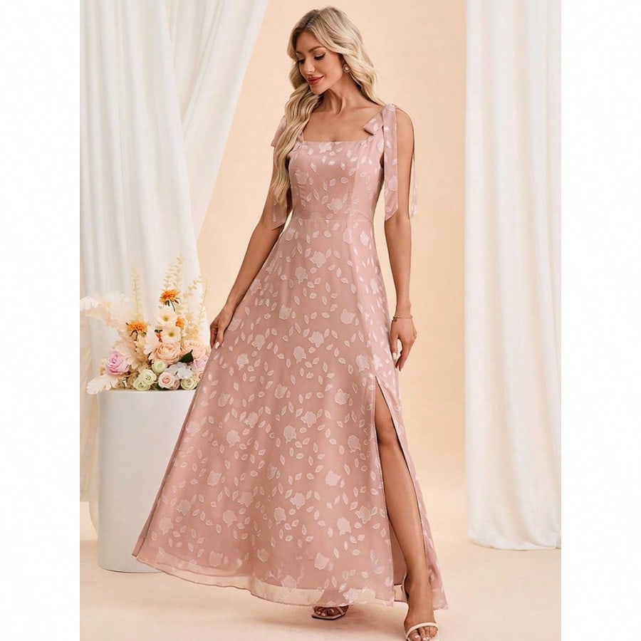 A-Line Square Floor-Length Chiffon Bridesmaid Dress With Bow