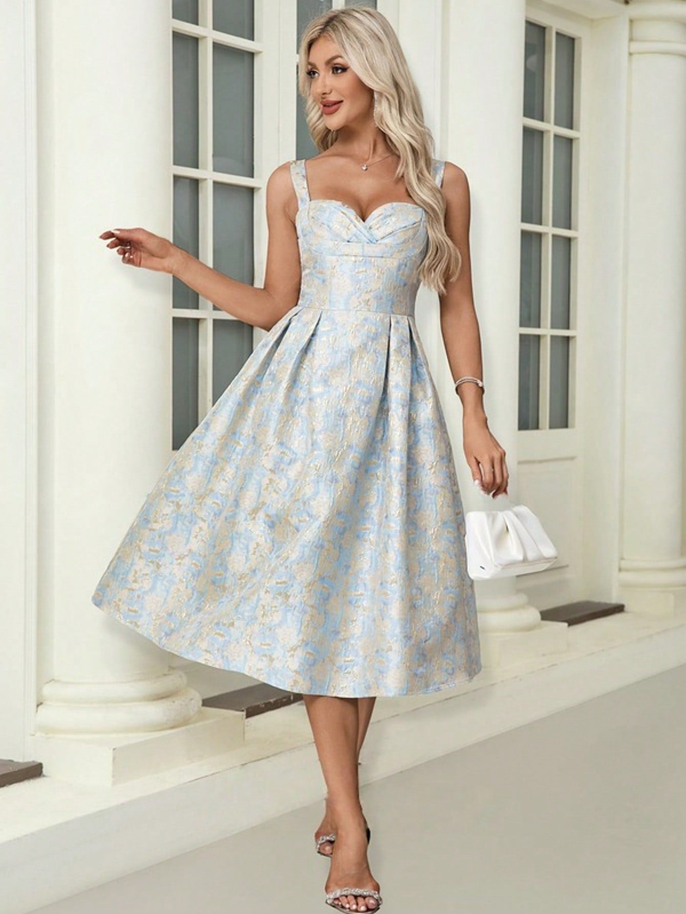 Sweetheart Sleeveless A-Line Jacquard Midi Dress