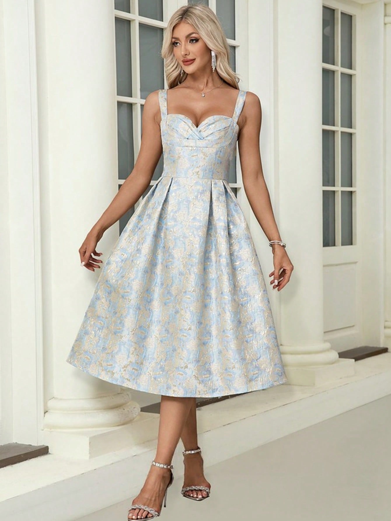 Sweetheart Sleeveless A-Line Jacquard Midi Dress