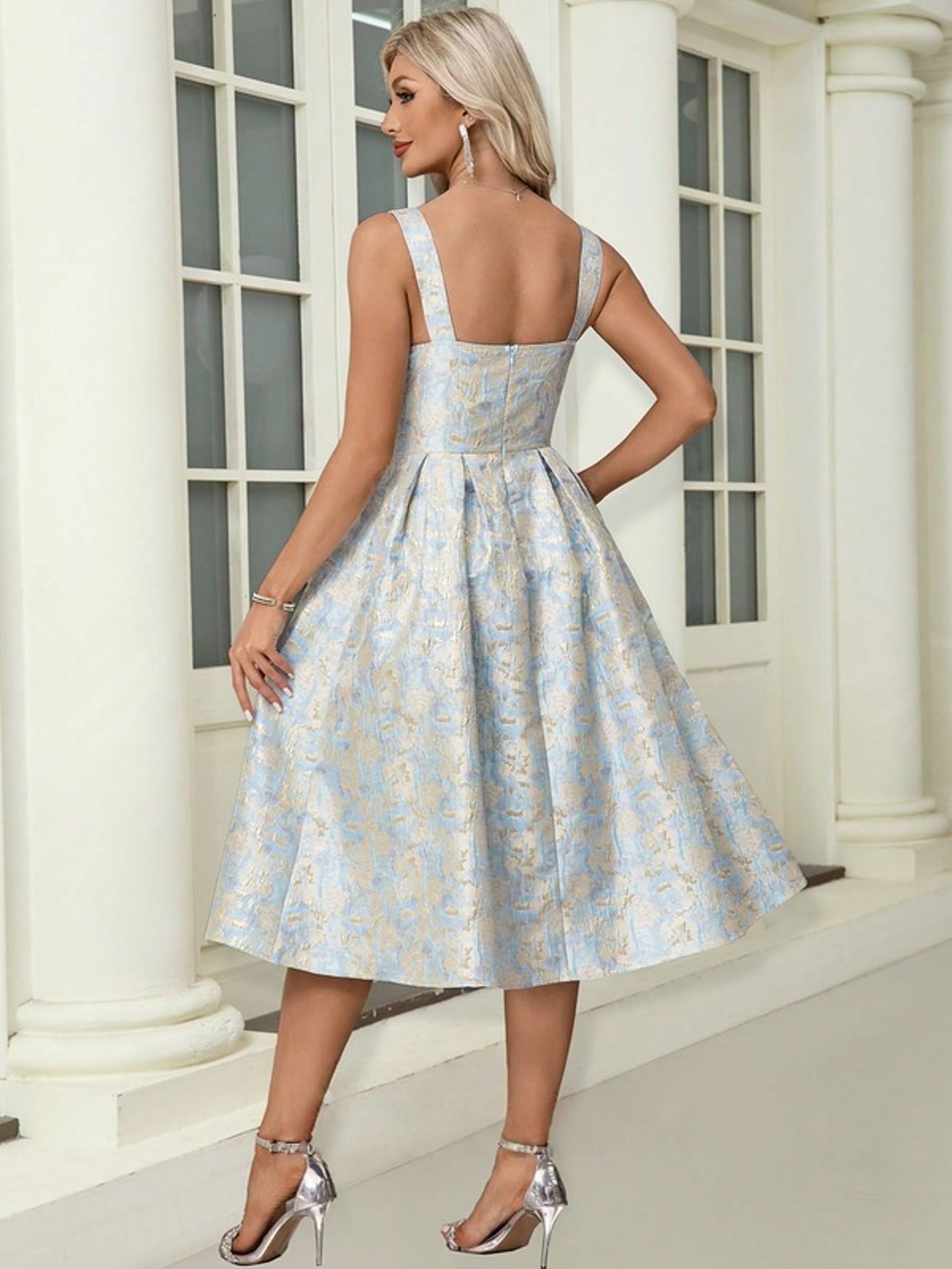 Sweetheart Sleeveless A-Line Jacquard Midi Dress