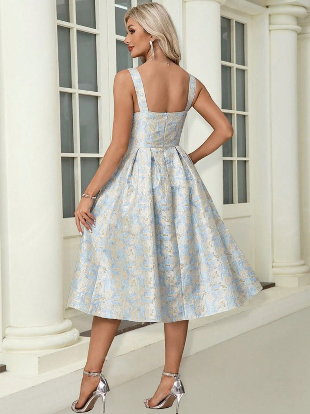 Sweetheart Sleeveless A-Line Jacquard Midi Dress