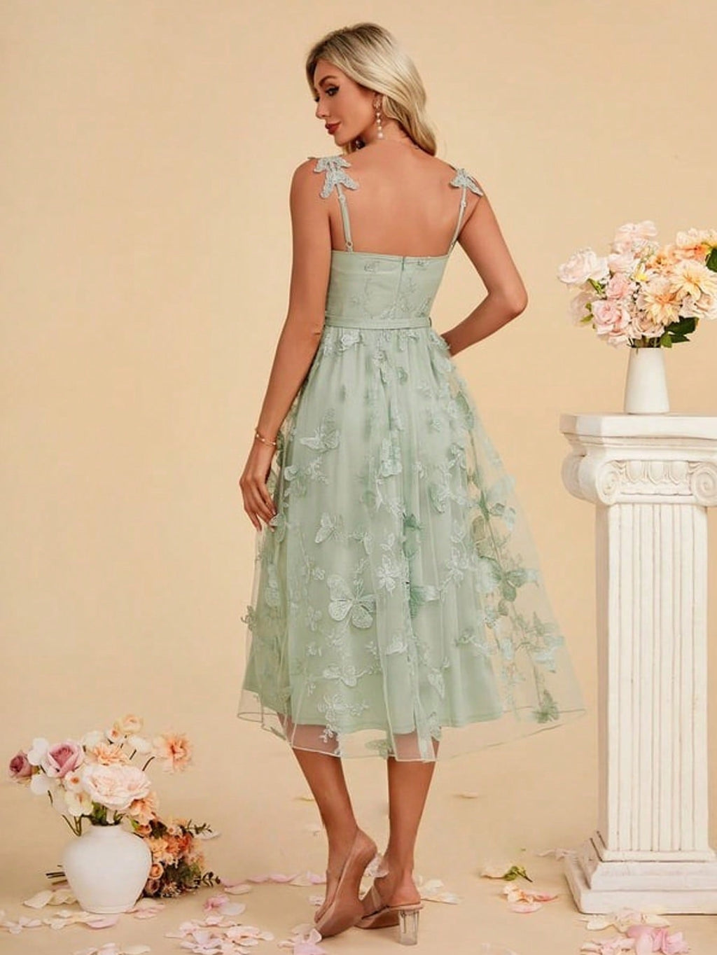 Embroidered Sweetheart A-Line Lace Midi Dress