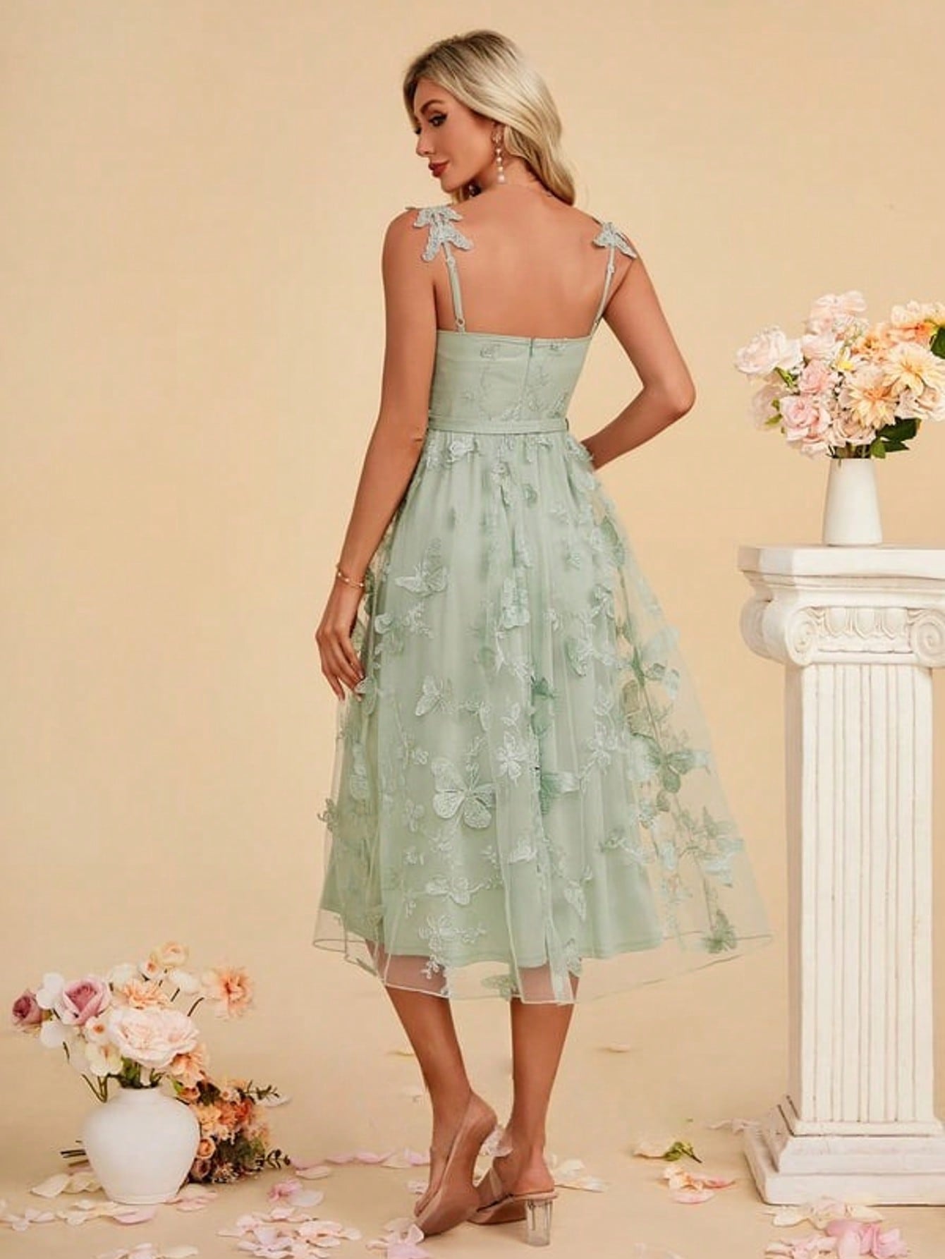Embroidered Sweetheart A-Line Lace Midi Dress