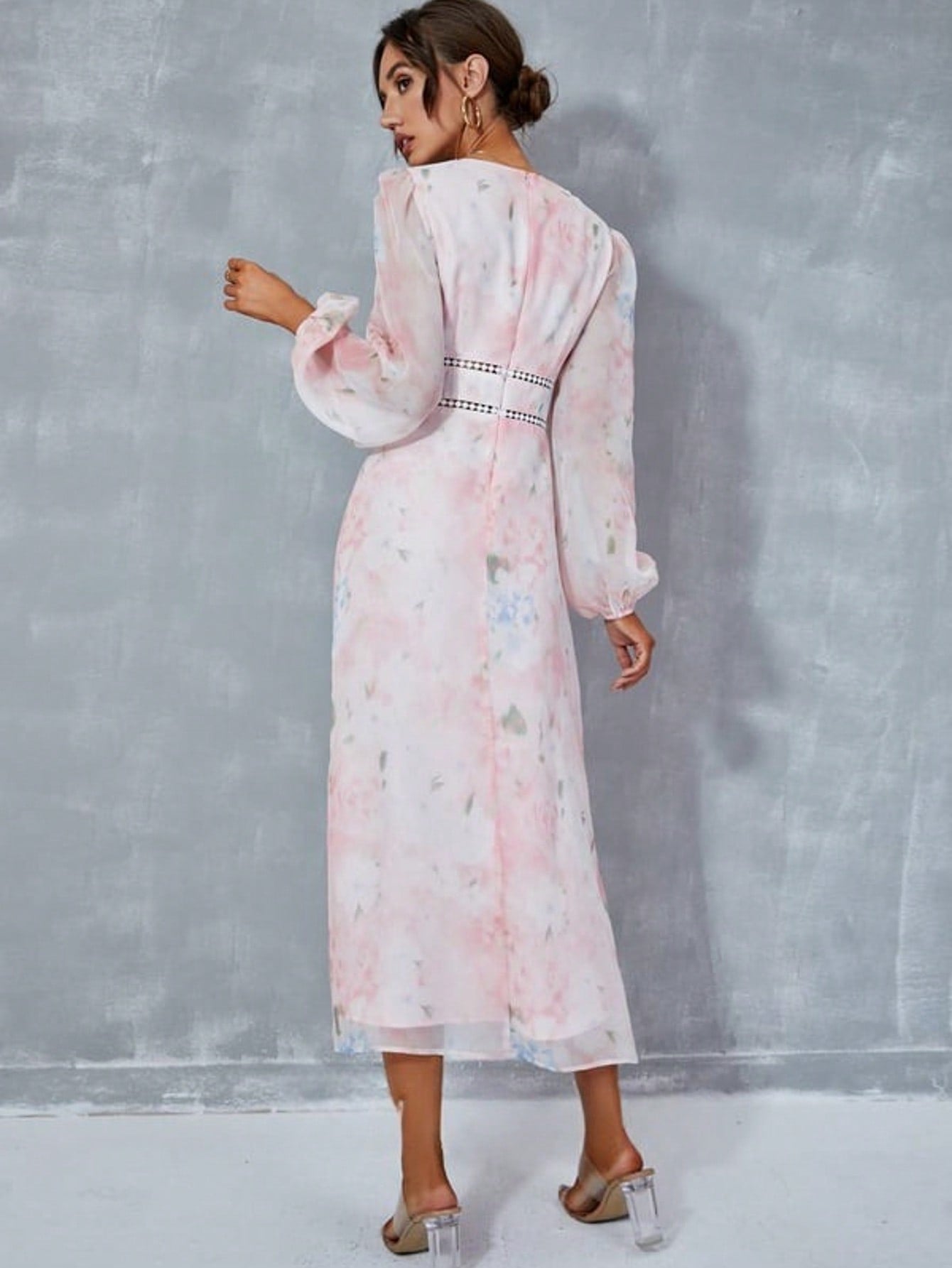 Floral Print V-Neck A-Line Chiffon Midi Dress  For Summer & Fall Women's Dress