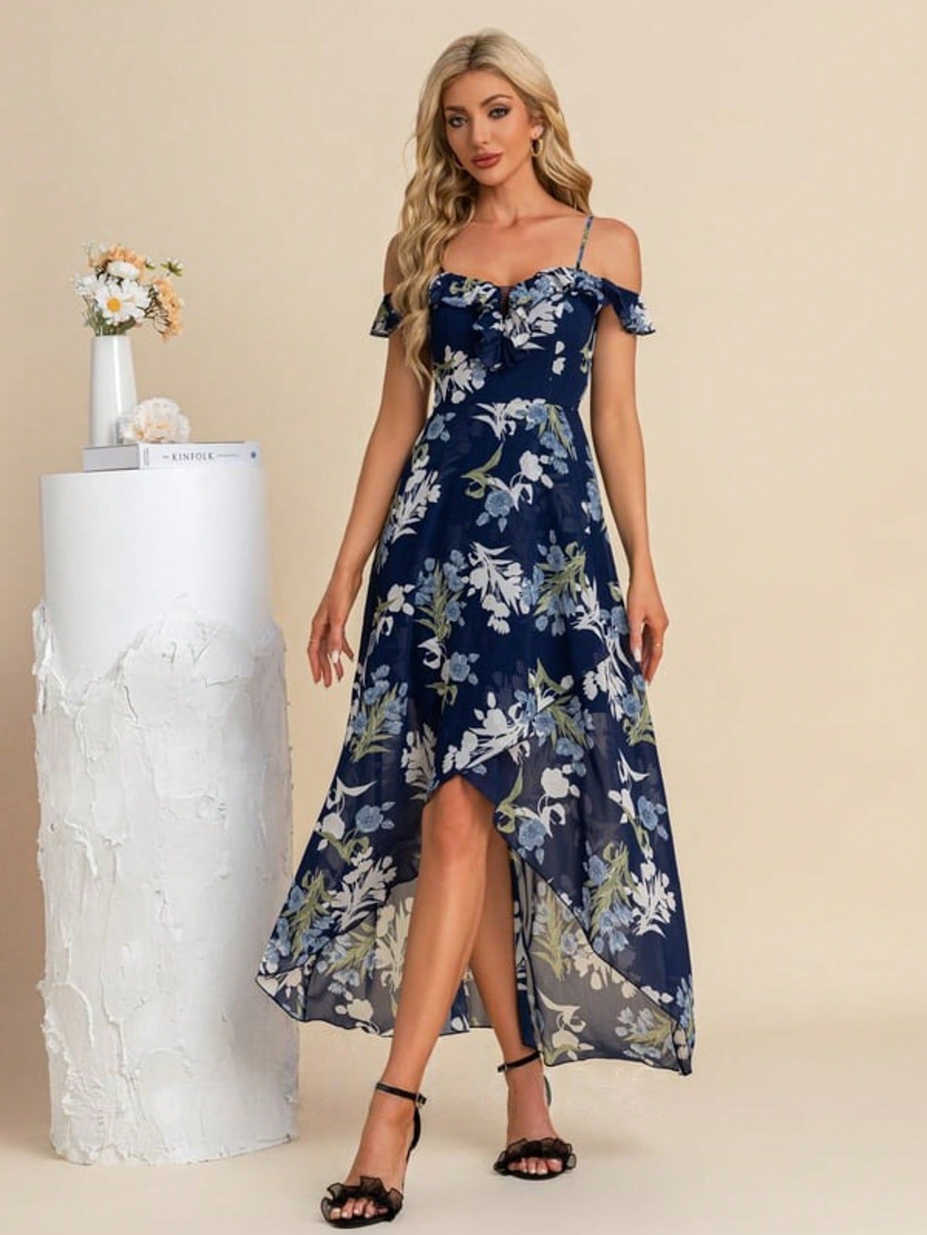 A-Line Sweetheart Asymmetrical Tea-Length Chiffon Cocktail Dress With Ruffle  For Summer & Fall Women's Dress