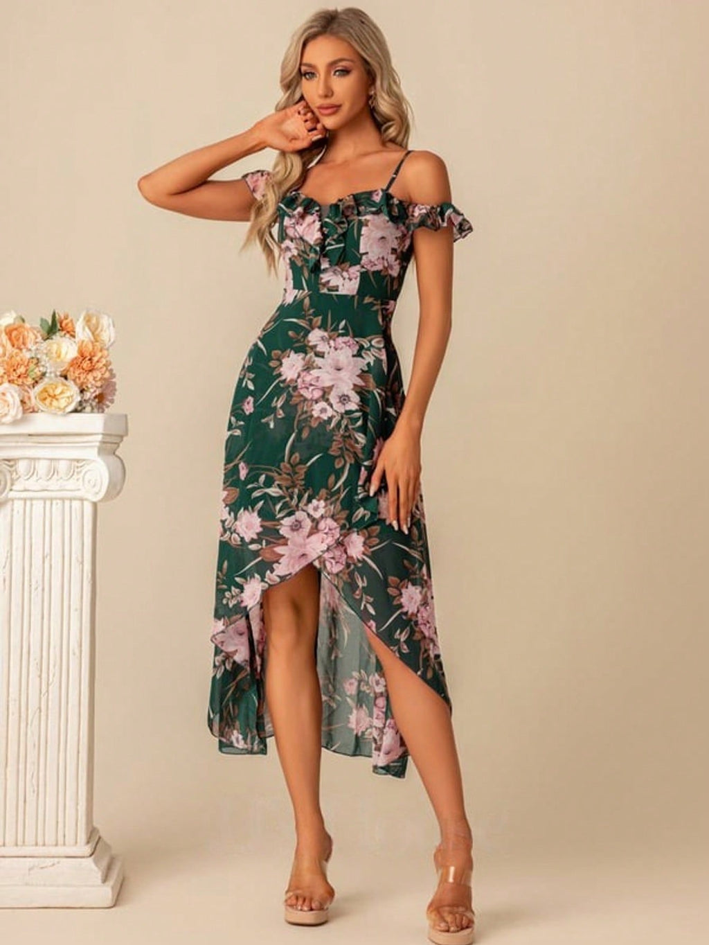 A-Line Sweetheart Asymmetrical Tea-Length Chiffon Cocktail Dress With Ruffle  For Summer & Fall Women's Dress