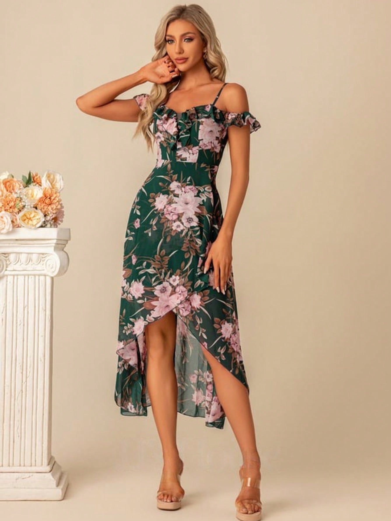 A-Line Sweetheart Asymmetrical Tea-Length Chiffon Cocktail Dress With Ruffle  For Summer & Fall Women's Dress