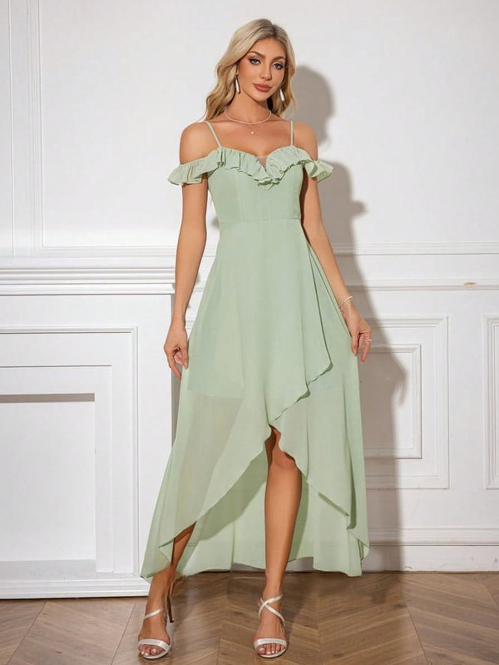 A-Line Sweetheart Asymmetrical Tea-Length Chiffon Cocktail Dress With Ruffle  For Summer & Fall Women's Dress