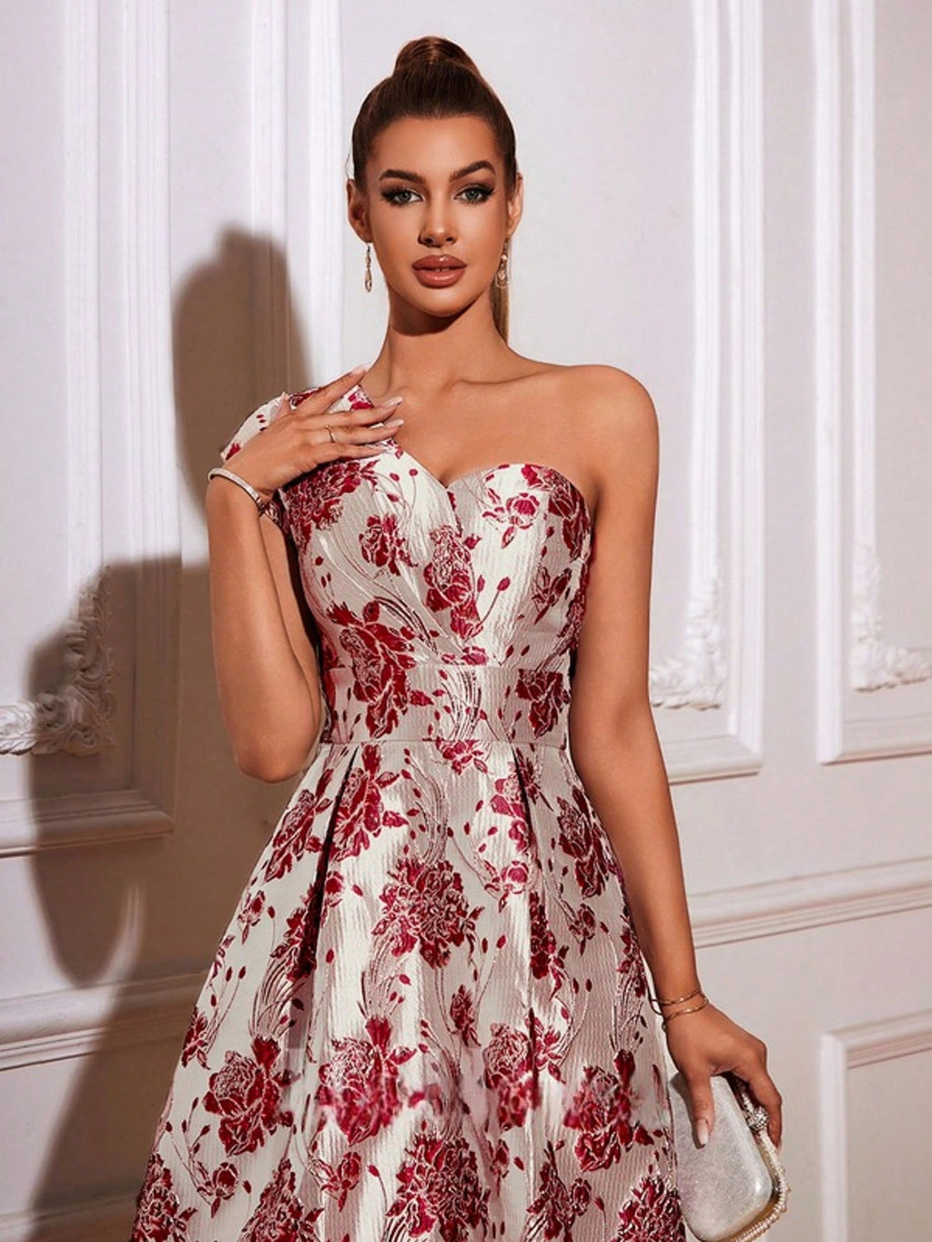 A-Line One Shoulder Tea-Length Jacquard Cocktail Dress  For Summer & Fall Women's Dress
