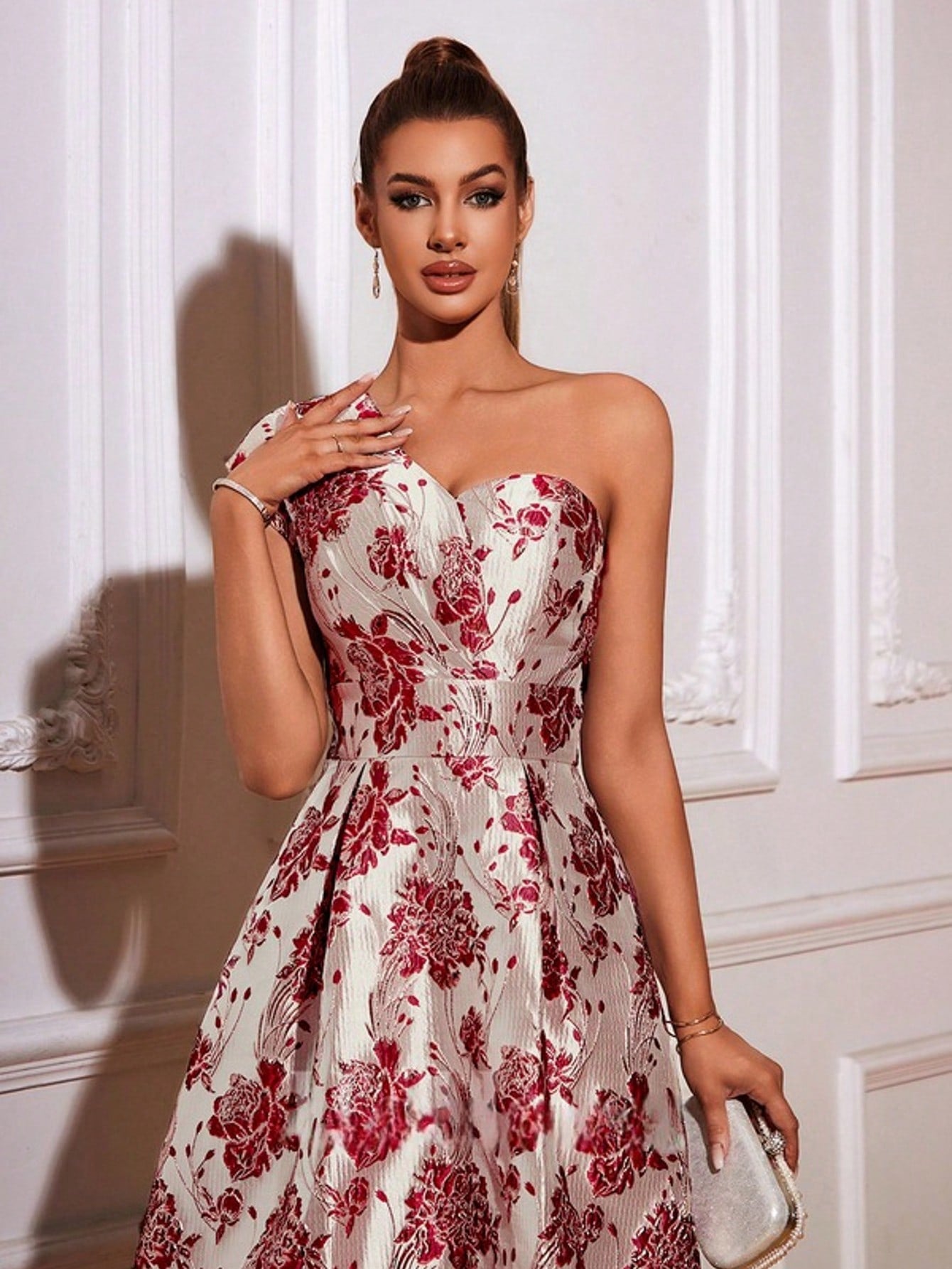 A-Line One Shoulder Tea-Length Jacquard Cocktail Dress  For Summer & Fall Women's Dress