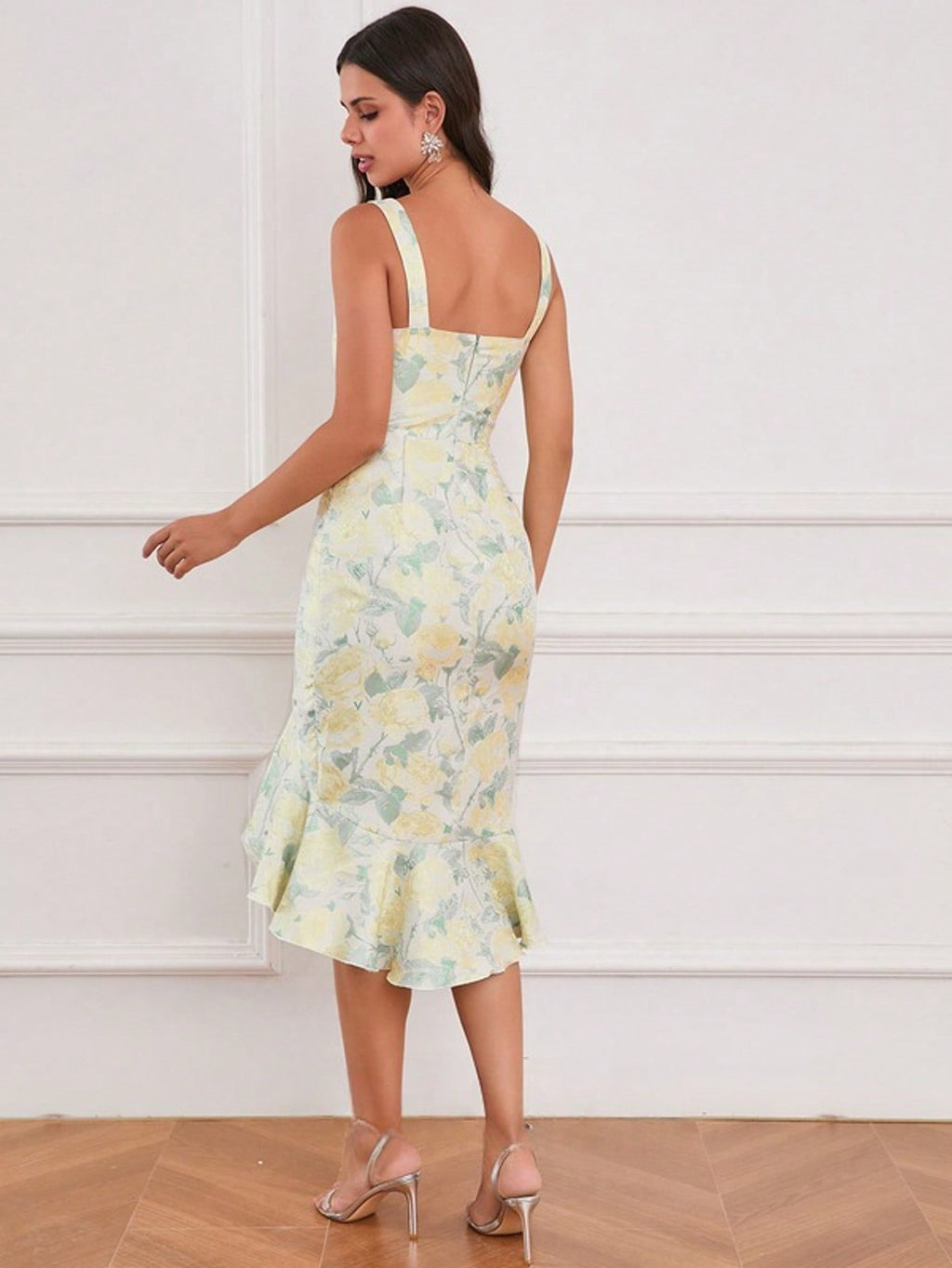 Square Sleeveless Trumpet/Mermaid Jacquard Asymmetrical Midi Dress  For Summer & Fall Women's Dress
