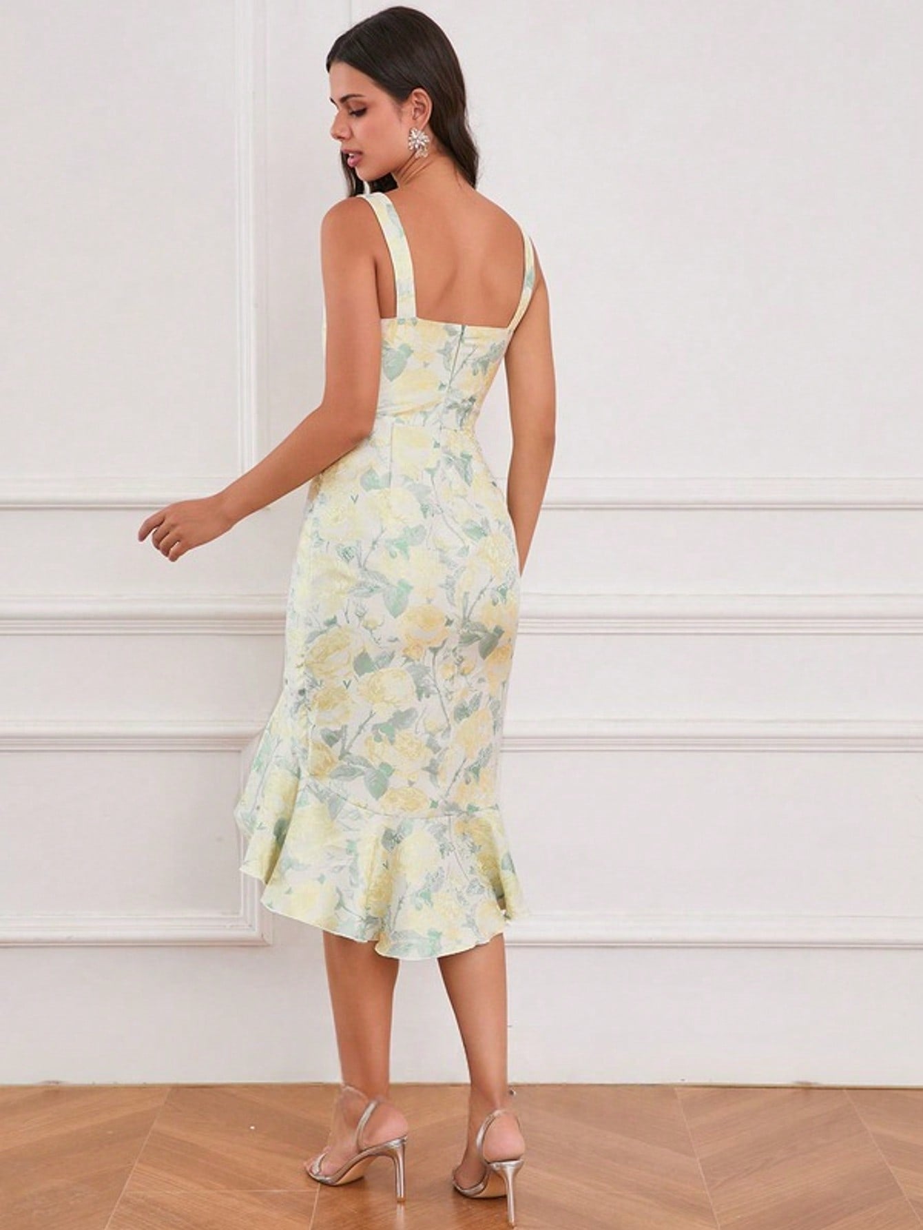 Square Sleeveless Trumpet/Mermaid Jacquard Asymmetrical Midi Dress  For Summer & Fall Women's Dress