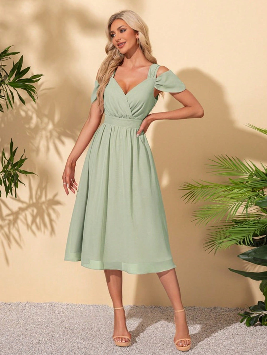 Sweetheart A-Line Chiffon Midi Dress  For Summer & Fall Women's Dress