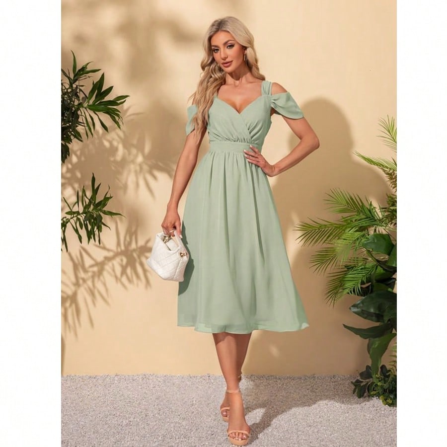 Sweetheart A-Line Chiffon Midi Dress  For Summer & Fall Women's Dress