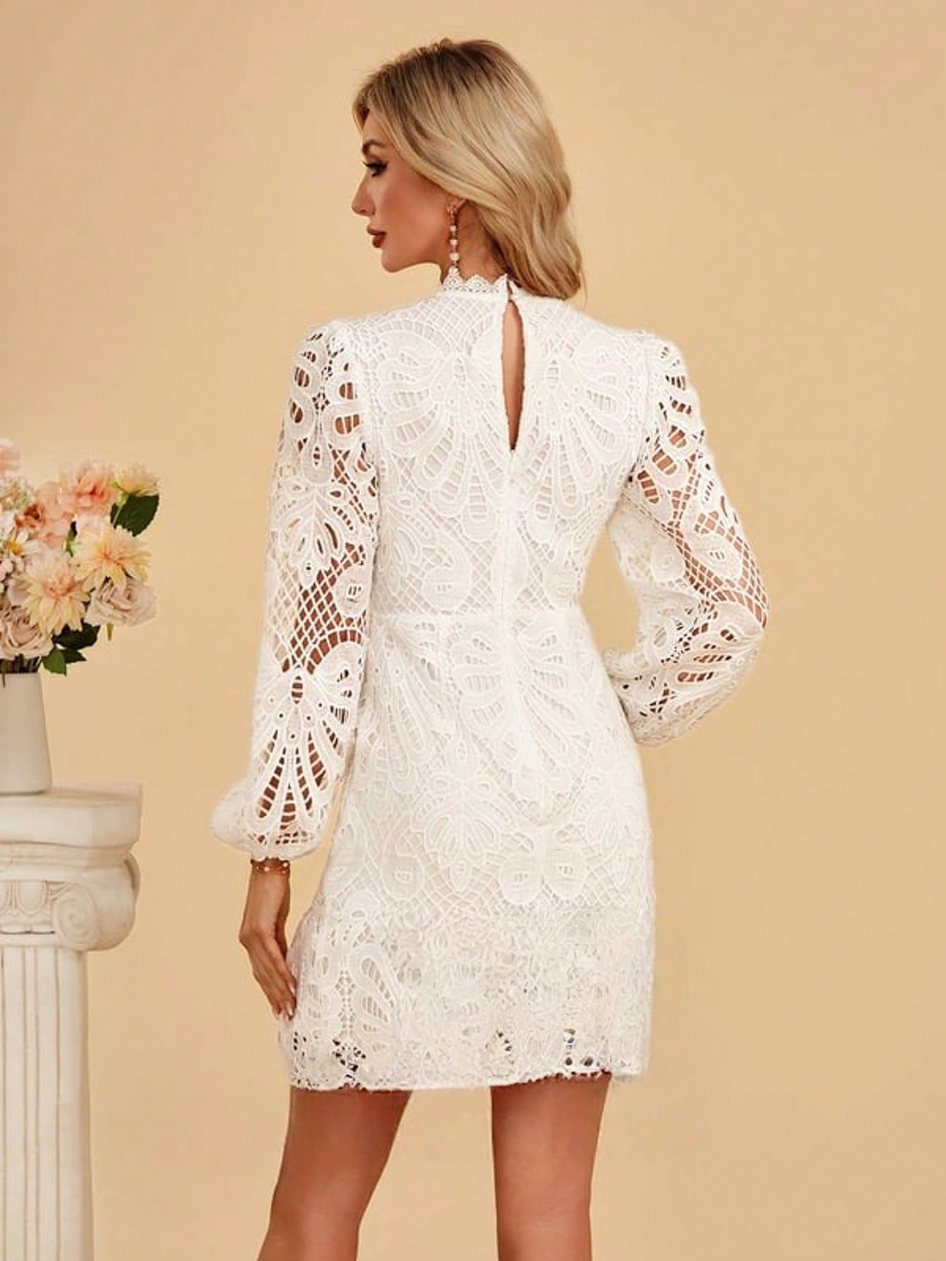 High Neck Trumpet/Mermaid Lace Mini Dress For Summer & Fall Women's Dress