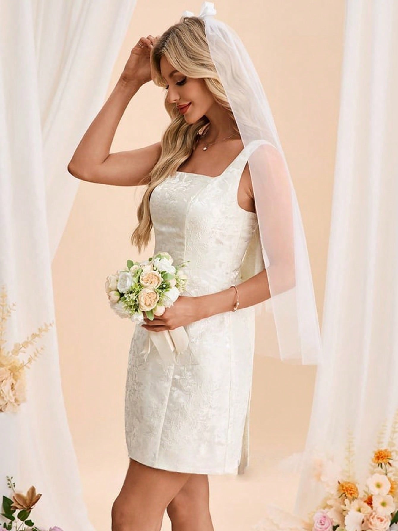 Bow Square Sleeveless A-Line Jacquard Mini Dress For Summer & Fall Women's Dress