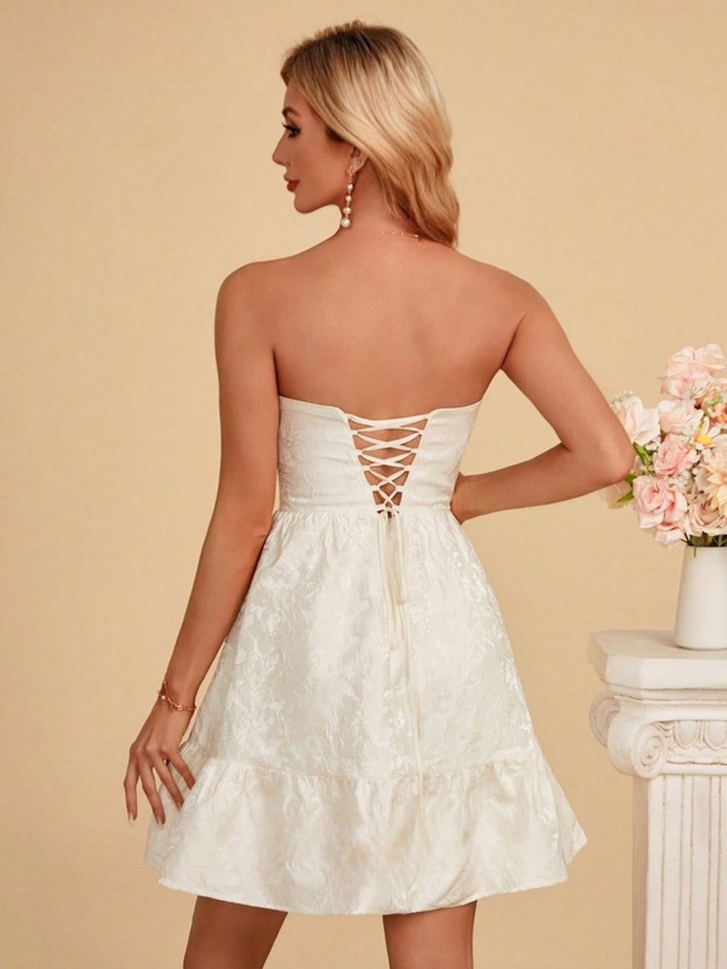 Strapless A-Line Jacquard Mini Dress For Summer & Fall Women's Dress