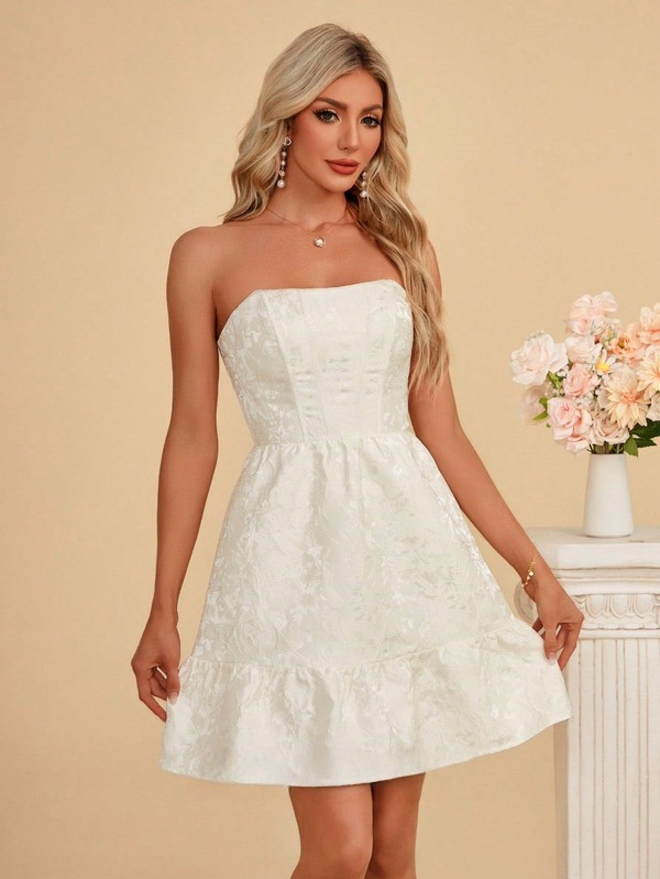 Strapless A-Line Jacquard Mini Dress For Summer & Fall Women's Dress