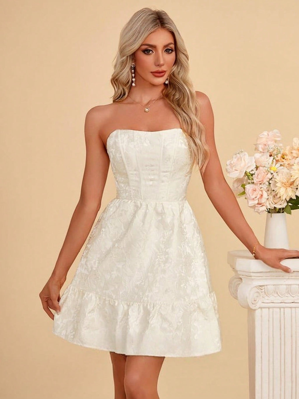 Strapless A-Line Jacquard Mini Dress For Summer & Fall Women's Dress