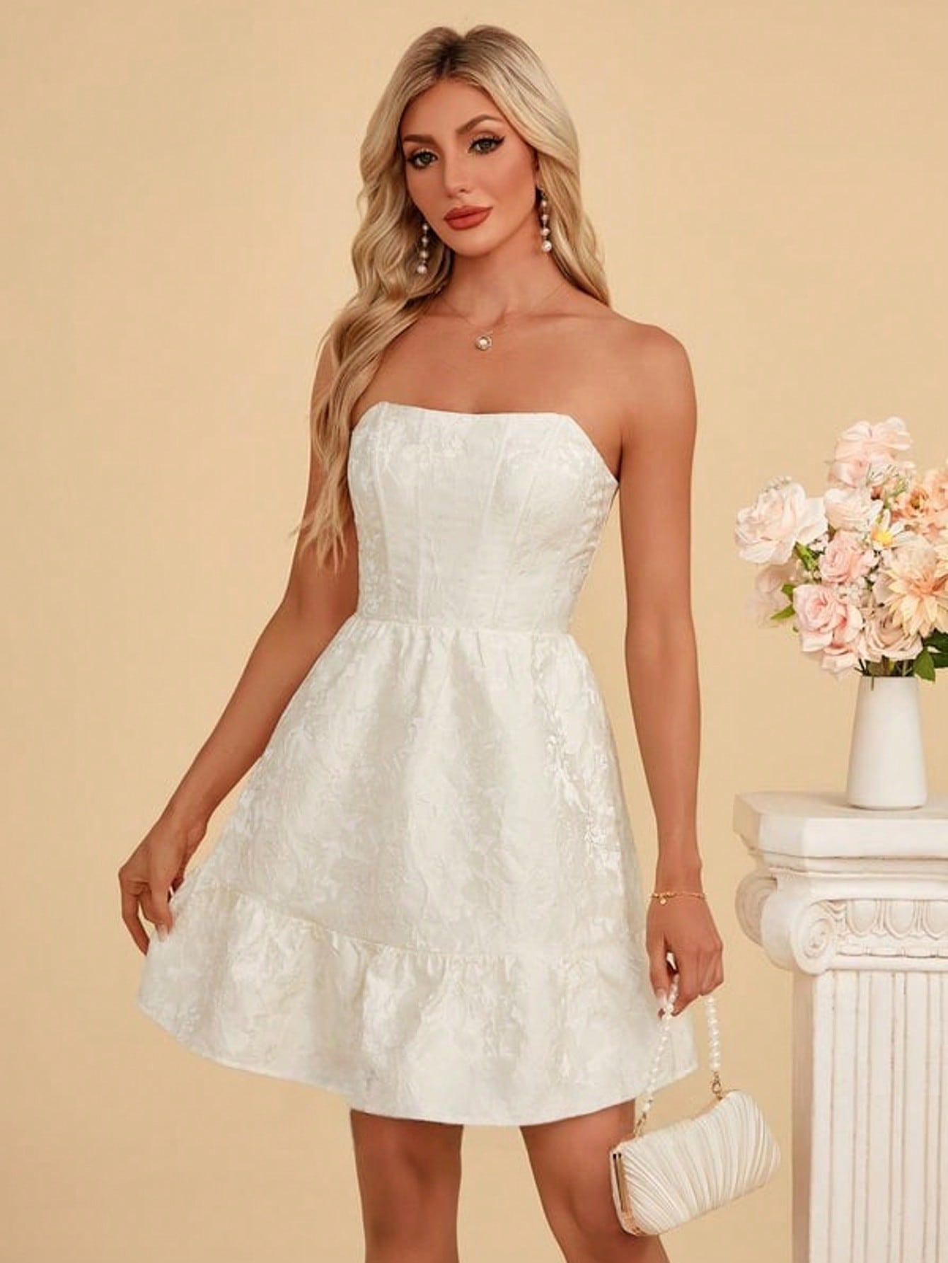 Strapless A-Line Jacquard Mini Dress For Summer & Fall Women's Dress