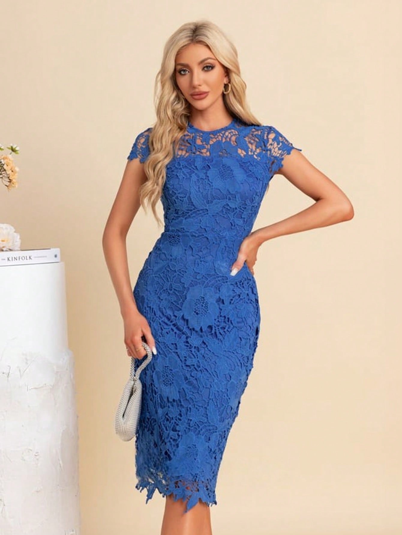 Sheath/Column Illusion Knee-Length Lace Cocktail Dress For Summer & Fall Women's Dress