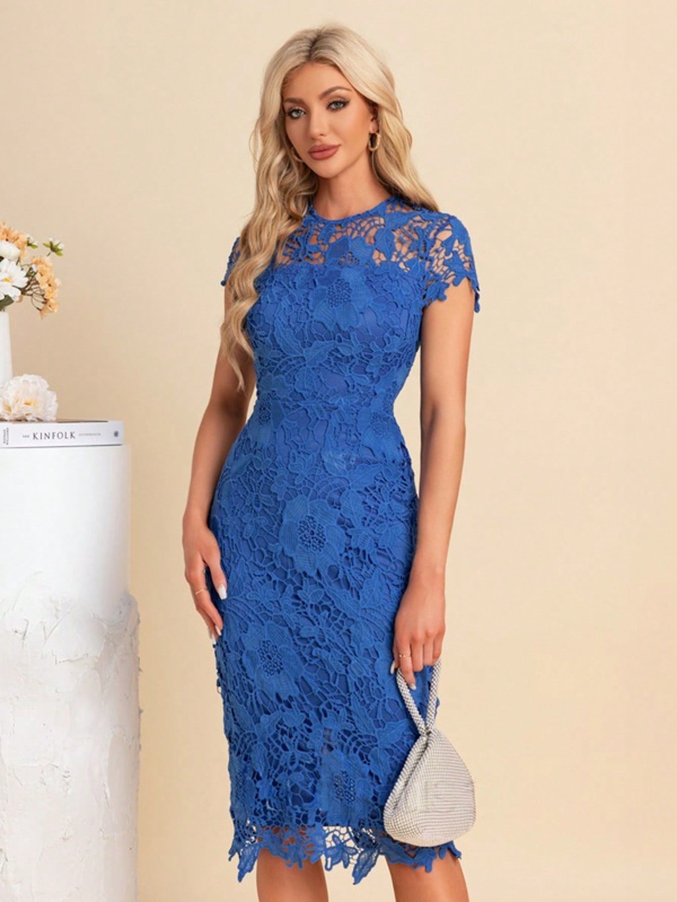 Sheath/Column Illusion Knee-Length Lace Cocktail Dress For Summer & Fall Women's Dress