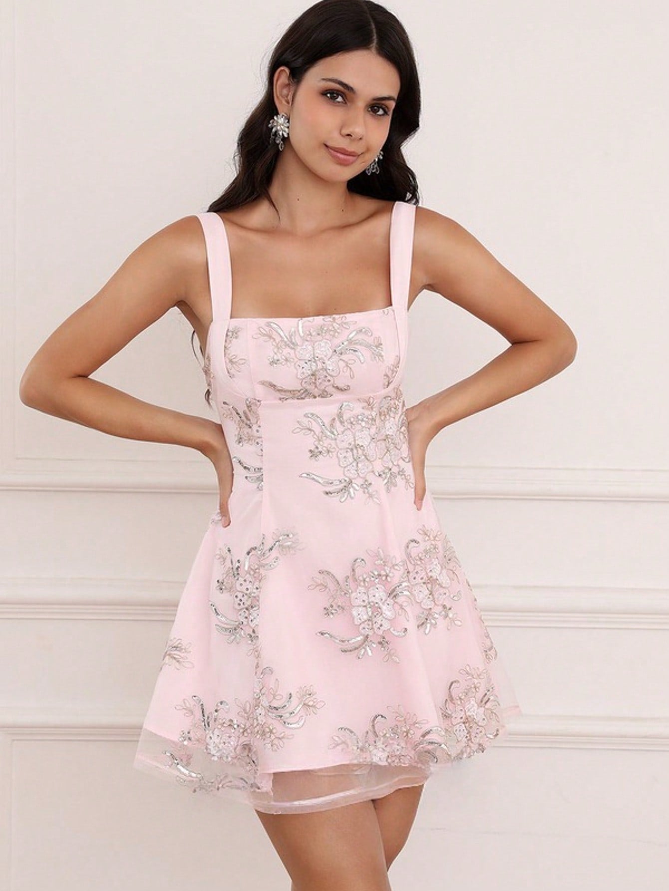 A-Line Square Mini Lace Homecoming Dress With Sequins For Summer & Fall Women's Dress