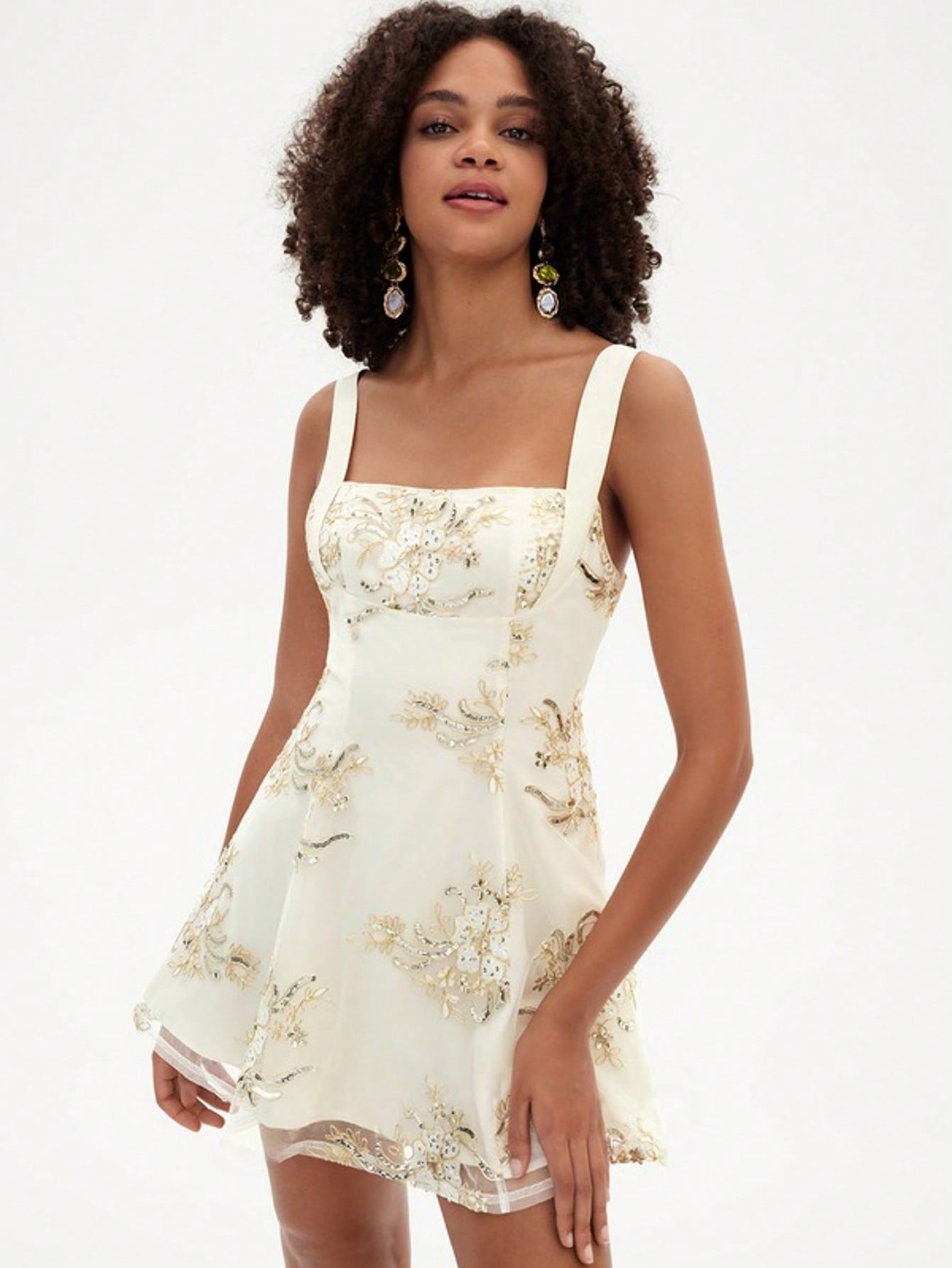 A-Line Square Mini Lace Homecoming Dress With Sequins For Summer & Fall Women's Dress