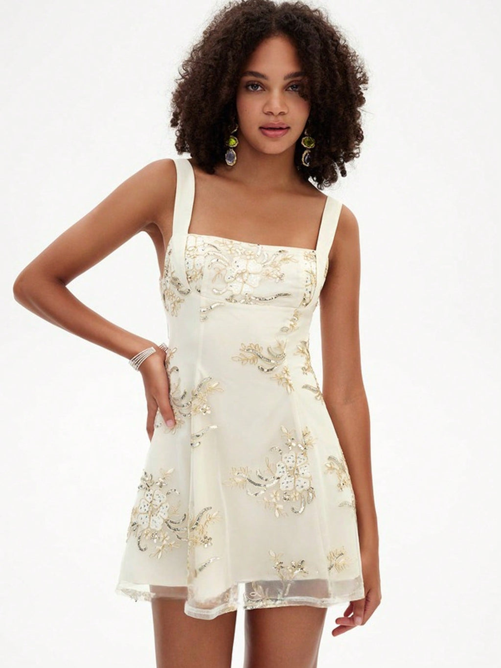 A-Line Square Mini Lace Homecoming Dress With Sequins For Summer & Fall Women's Dress