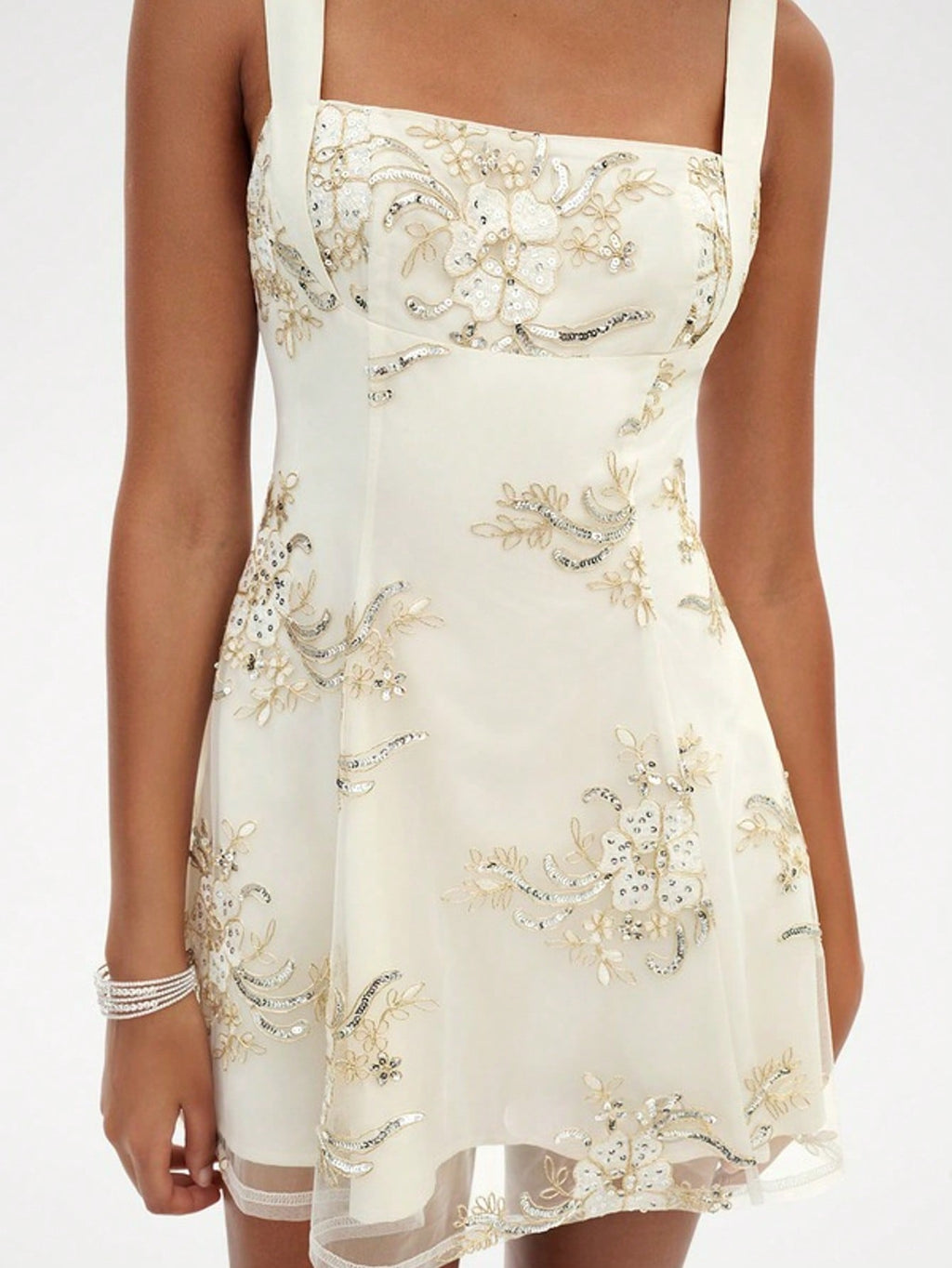A-Line Square Mini Lace Homecoming Dress With Sequins For Summer & Fall Women's Dress